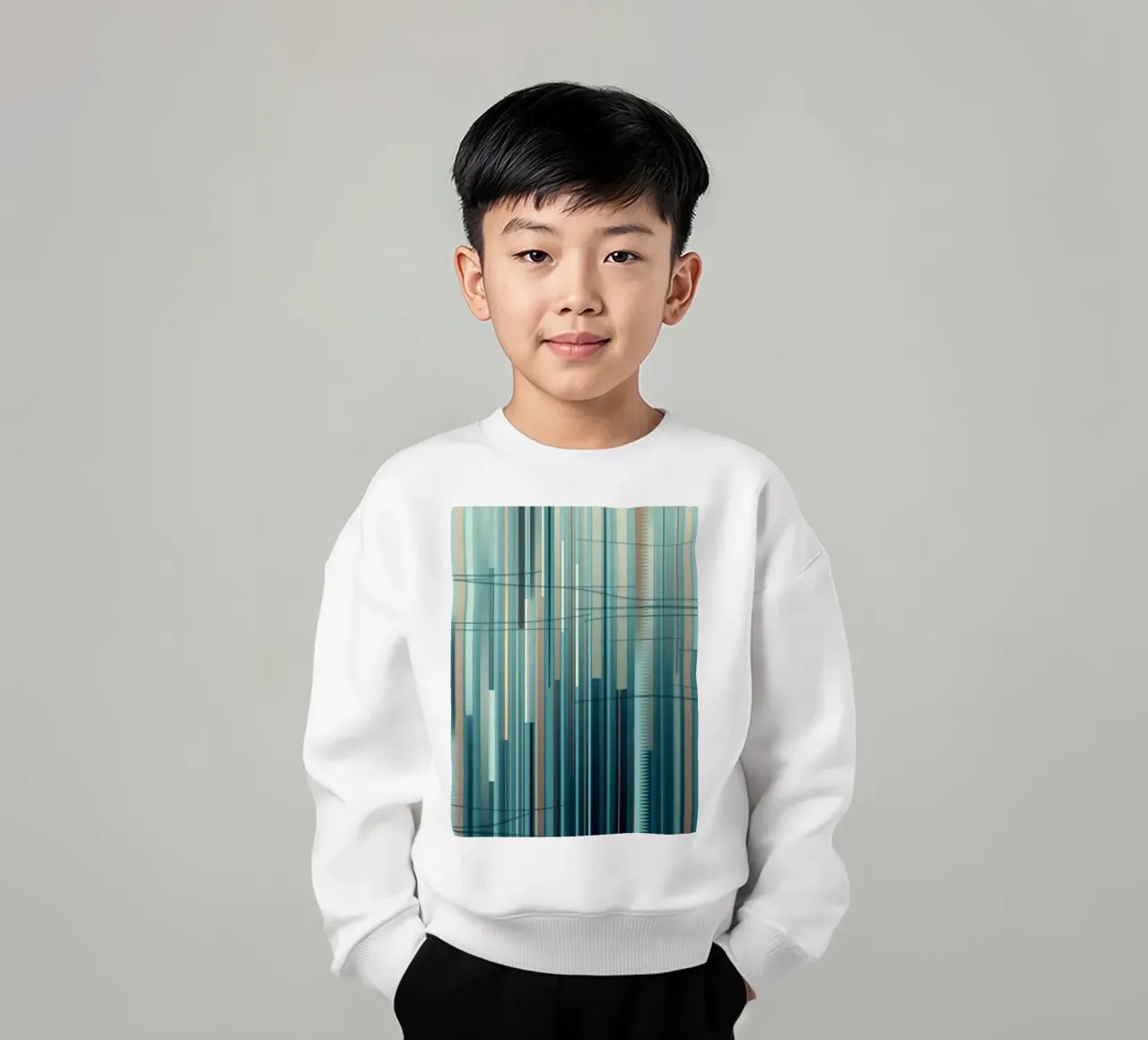 Impresión digital abstracta de líneas verticales azules y marrones sudadera para niño de Artistic-shop