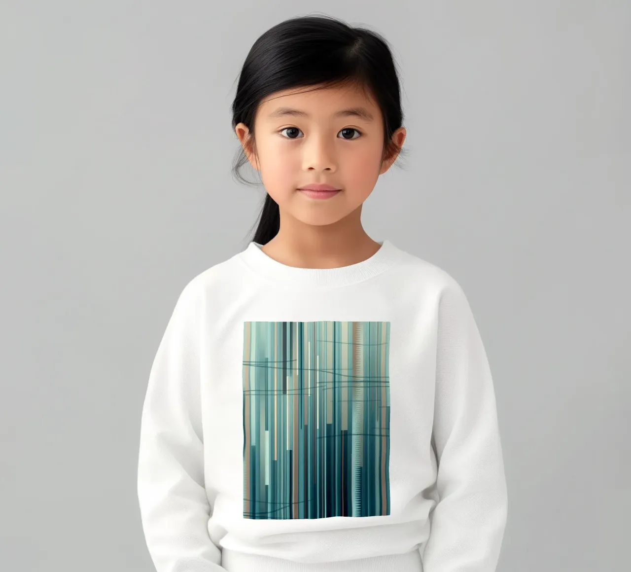 Impresión digital abstracta de líneas verticales azules y marrones sudadera para niño de Artistic-shop