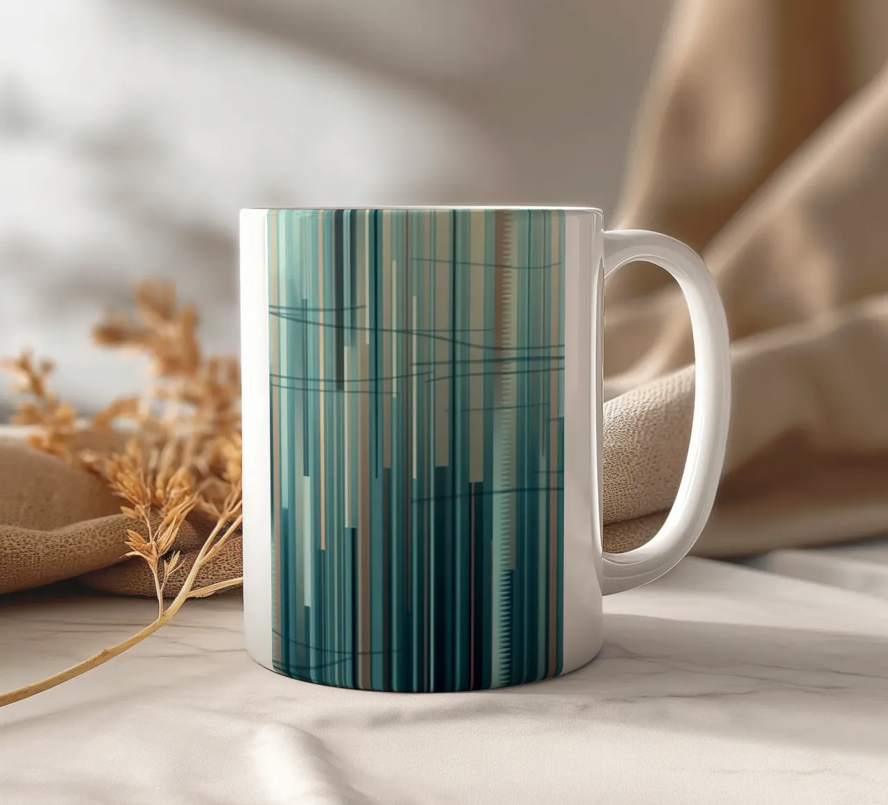 Linee verticali astratte blu e marroni Stampa d'arte digitale tazza in ceramica da Artistic-shop