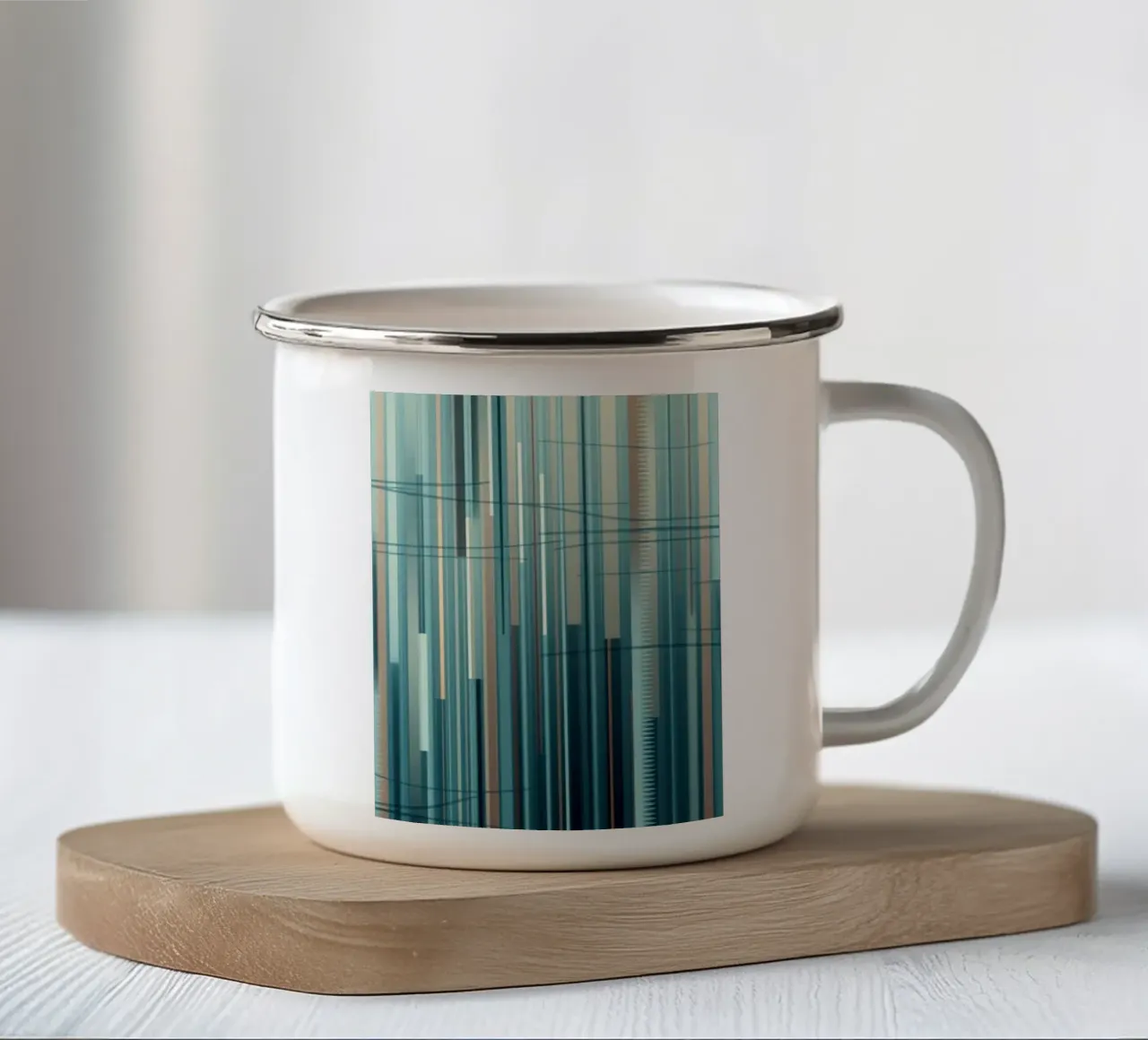 Linee verticali astratte blu e marroni Stampa d'arte digitale tazza in smalto da Artistic-shop