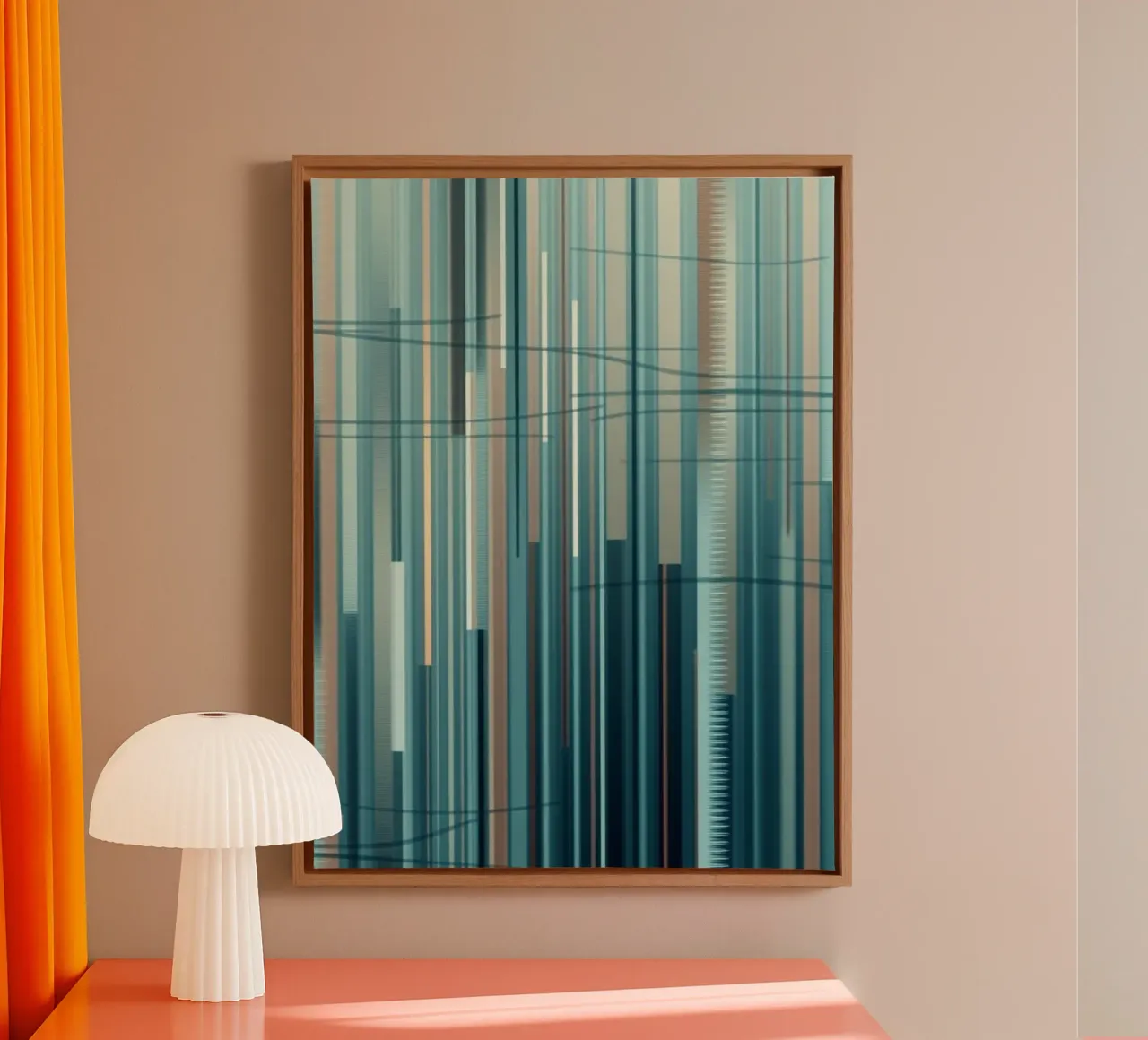 Abstracte blauwe en bruine verticale lijnen Digital Art Print canvas van Artistic-shop
