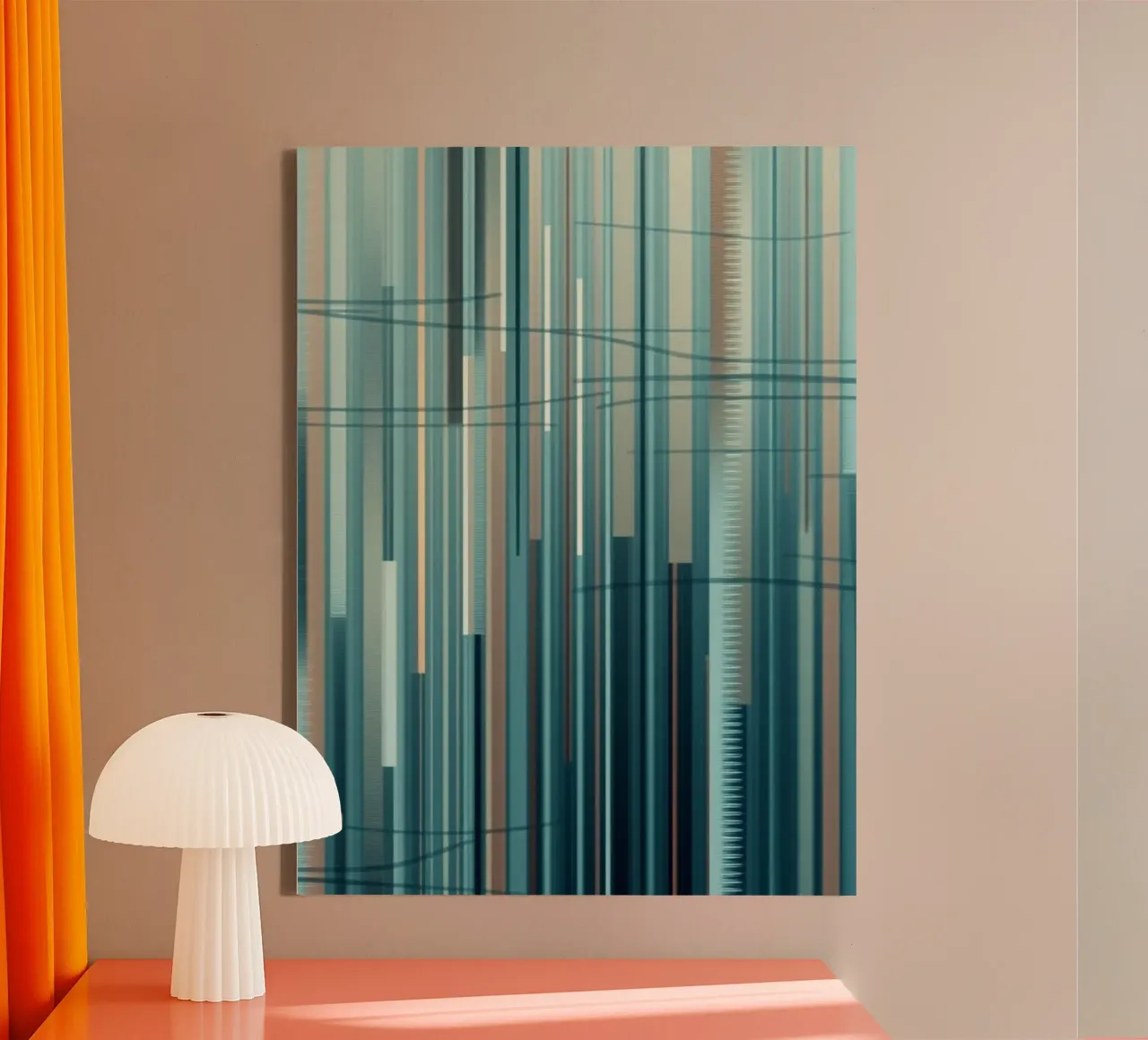 Abstracte blauwe en bruine verticale lijnen Digital Art Print canvas van Artistic-shop