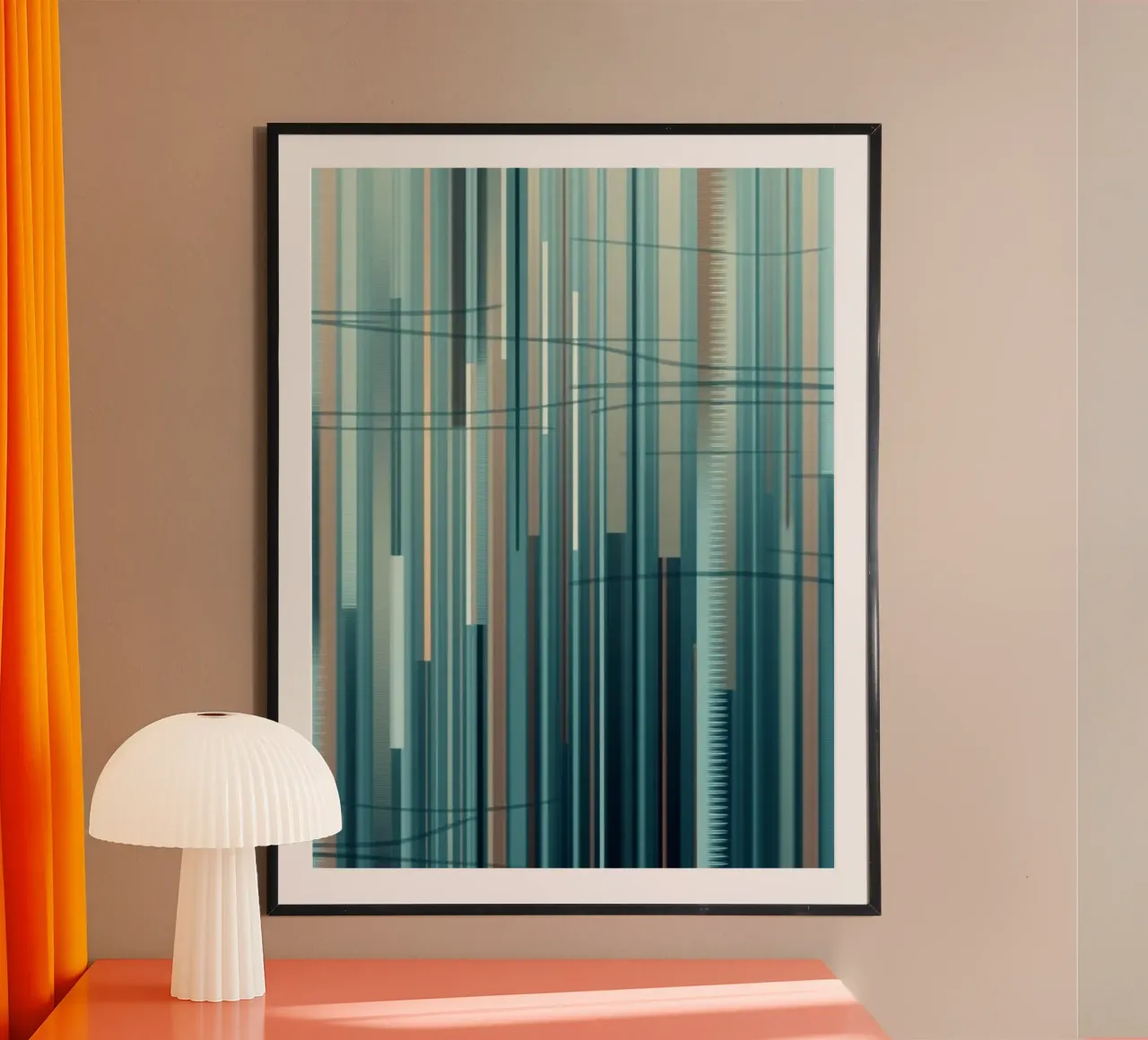 Abstracte blauwe en bruine verticale lijnen Digital Art Print hahnemühle van Artistic-shop