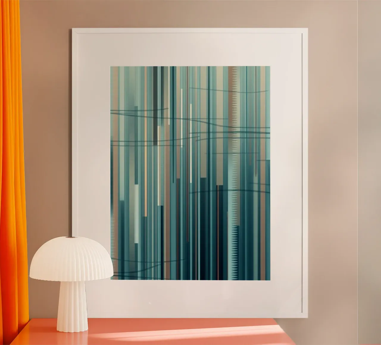 Abstracte blauwe en bruine verticale lijnen Digital Art Print hahnemühle van Artistic-shop