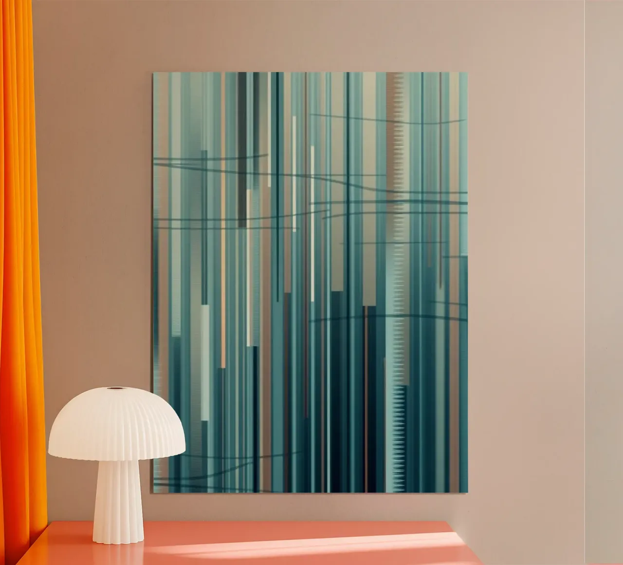 Abstracte blauwe en bruine verticale lijnen Digital Art Print hahnemühle van Artistic-shop