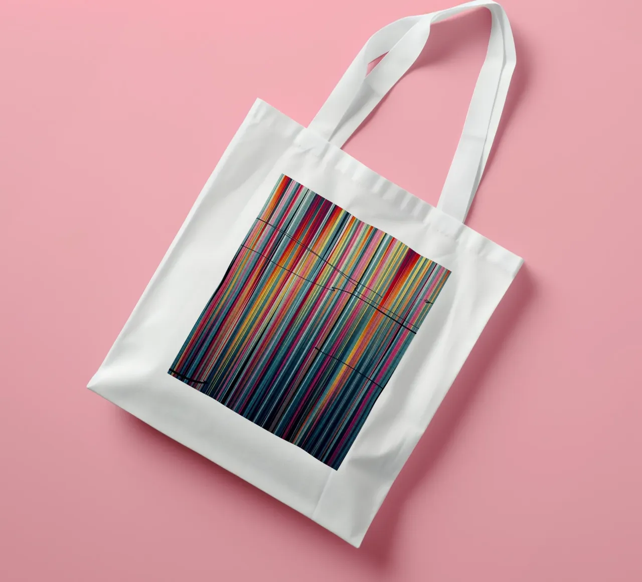 Levendig Spectrum: Een moderne abstracte verticale lijnkunst jute draagtas van Artistic-shop