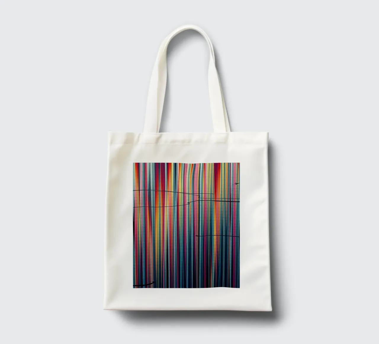 Levendig Spectrum: Een moderne abstracte verticale lijnkunst jute draagtas van Artistic-shop