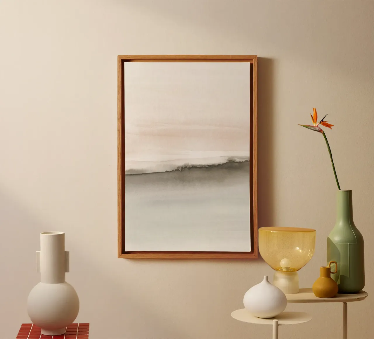 Minimalistisch landschap in zachte aardetinten 1/2 canvas van NouveauPrints
