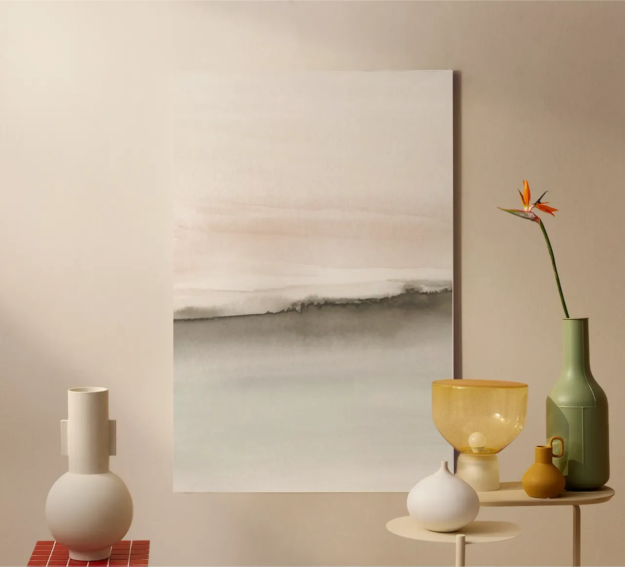 Minimalistische Landschaft in sanften Erdtönen 1/2 Leinwand von NouveauPrints