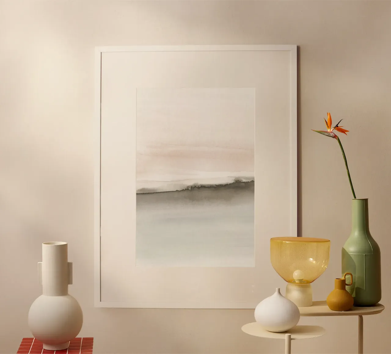 Minimalistisch landschap in zachte aardetinten 1/2 hahnemühle van NouveauPrints