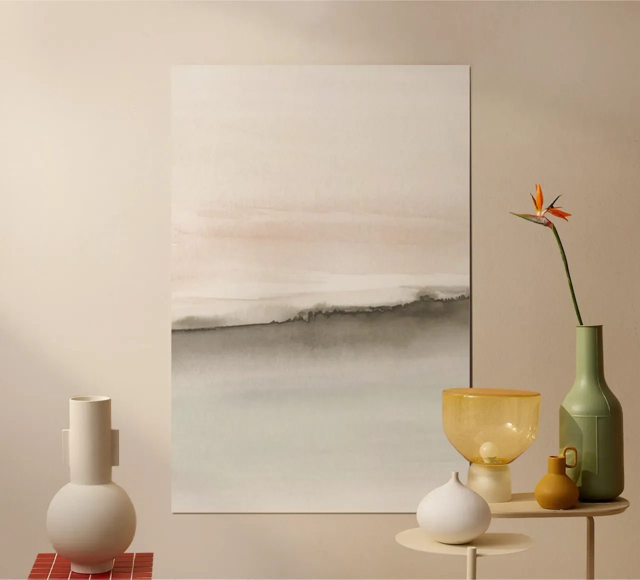 Minimalistisch landschap in zachte aardetinten 1/2 hahnemühle van NouveauPrints