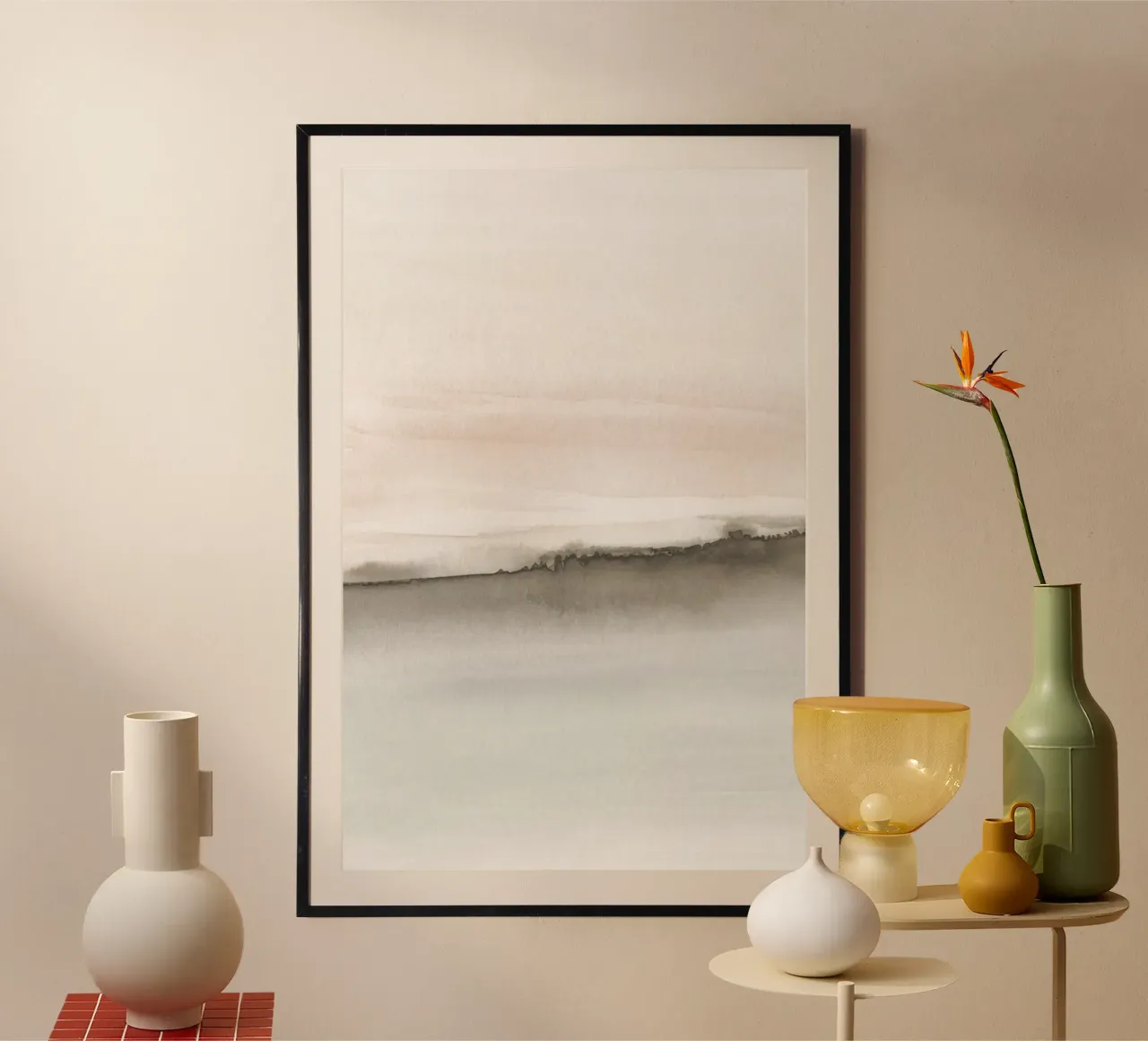 Minimalistisch landschap in zachte aardetinten 1/2 hahnemühle van NouveauPrints