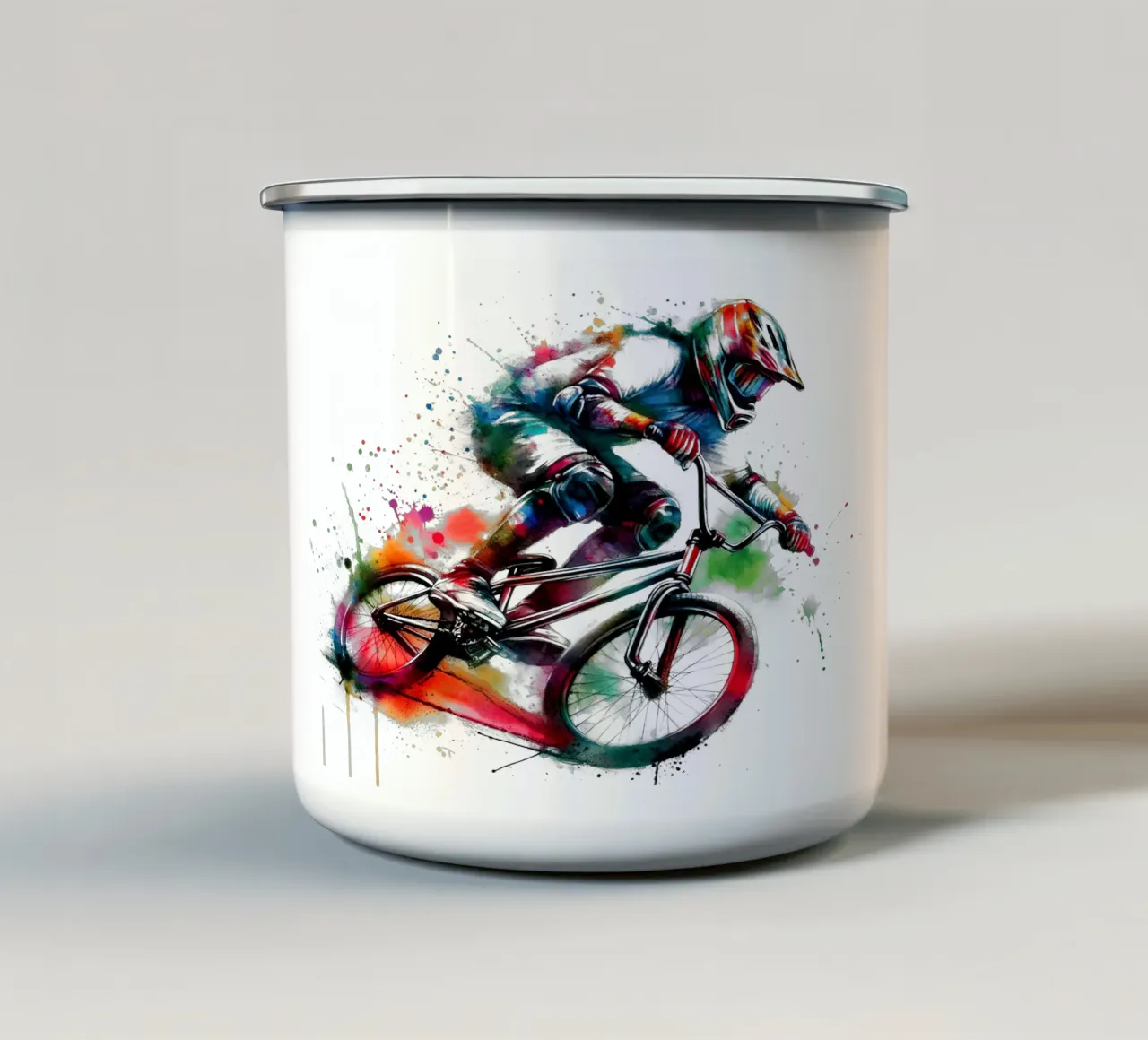 Acquerello corridore di bicicletta BMX tazza in smalto da 🎁 NOBELART