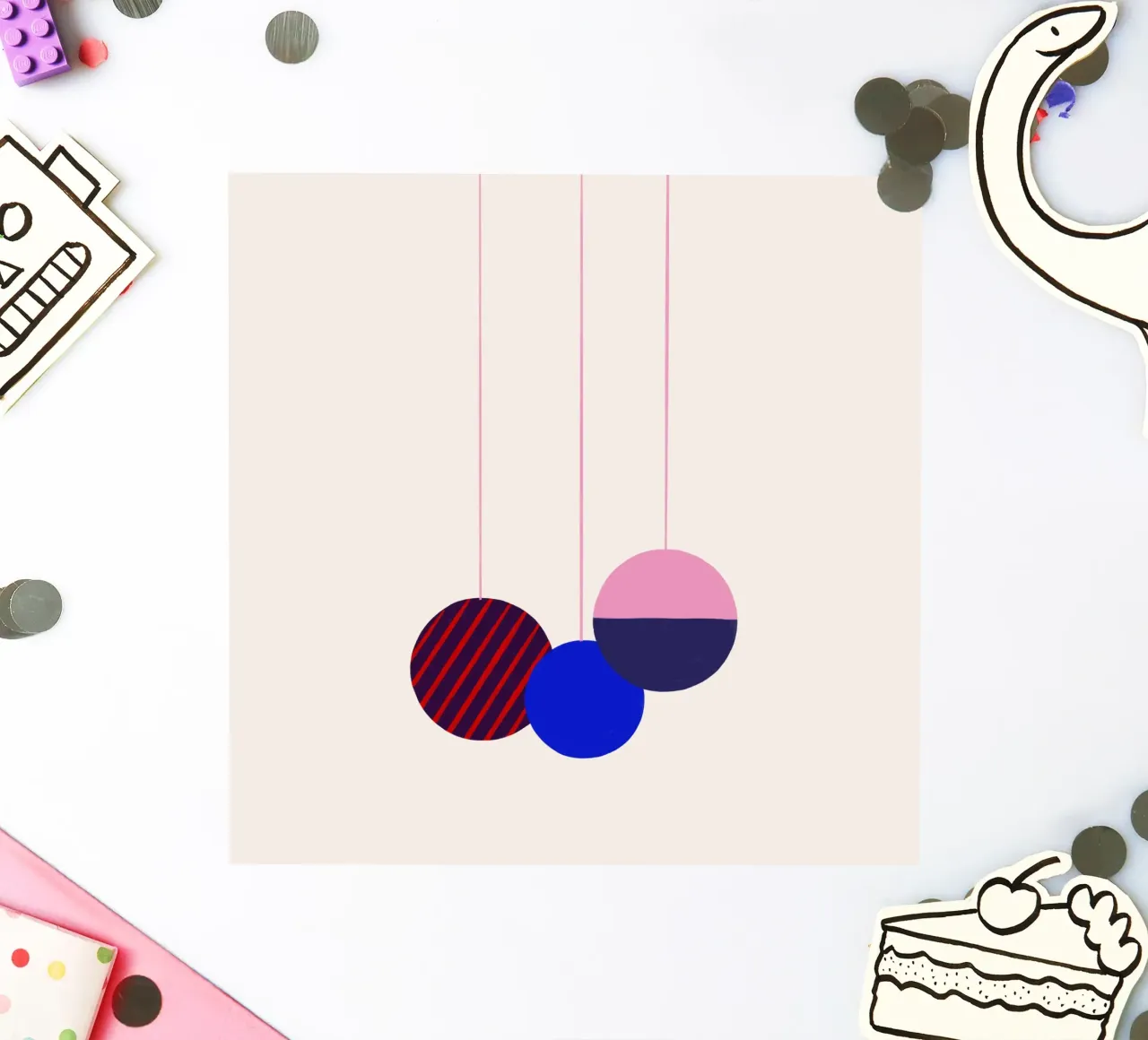 Weihnachtsbaumkugeln Color Block adesivo da Sophie Augustin Illustration
