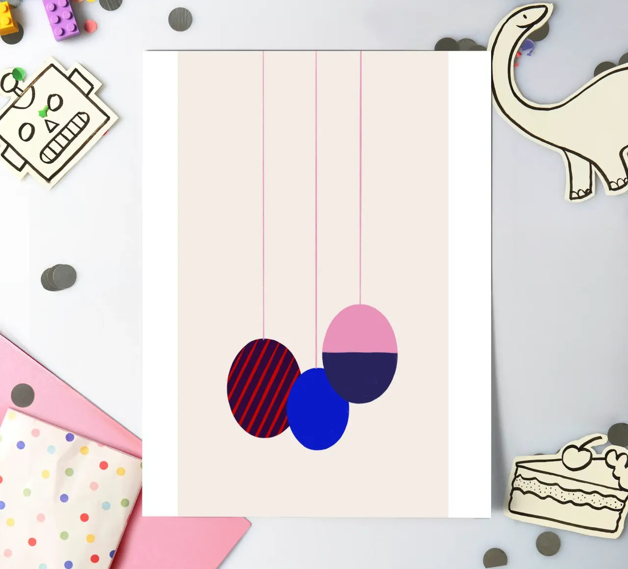 Weihnachtsbaumkugeln Color Block foglio adesivo da Sophie Augustin Illustration