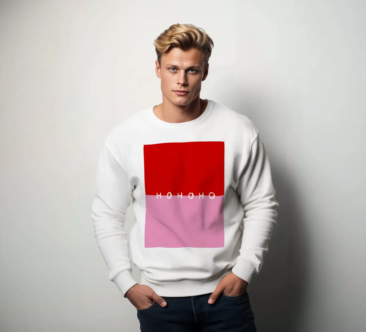 Hohoho Color Block Rot Pink sweatshirt van Sophie Augustin Illustration