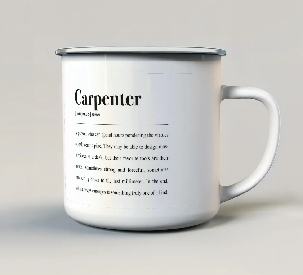 Tischler definition in the Style dictionary (English version) enamel mug by Pulse of Art