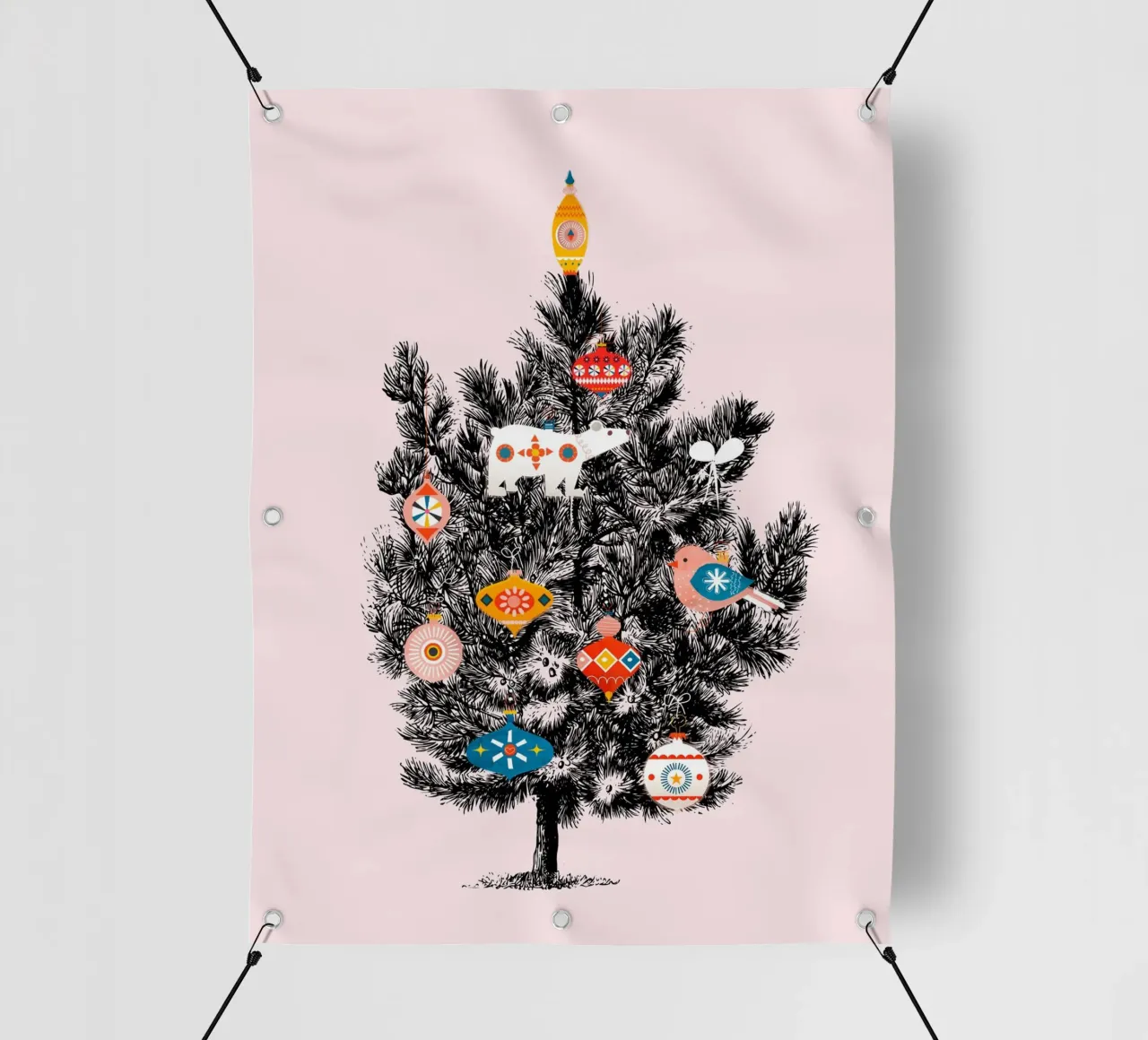 Albero di Natale retrò con ornamenti vintage telo in pvc da showmemars