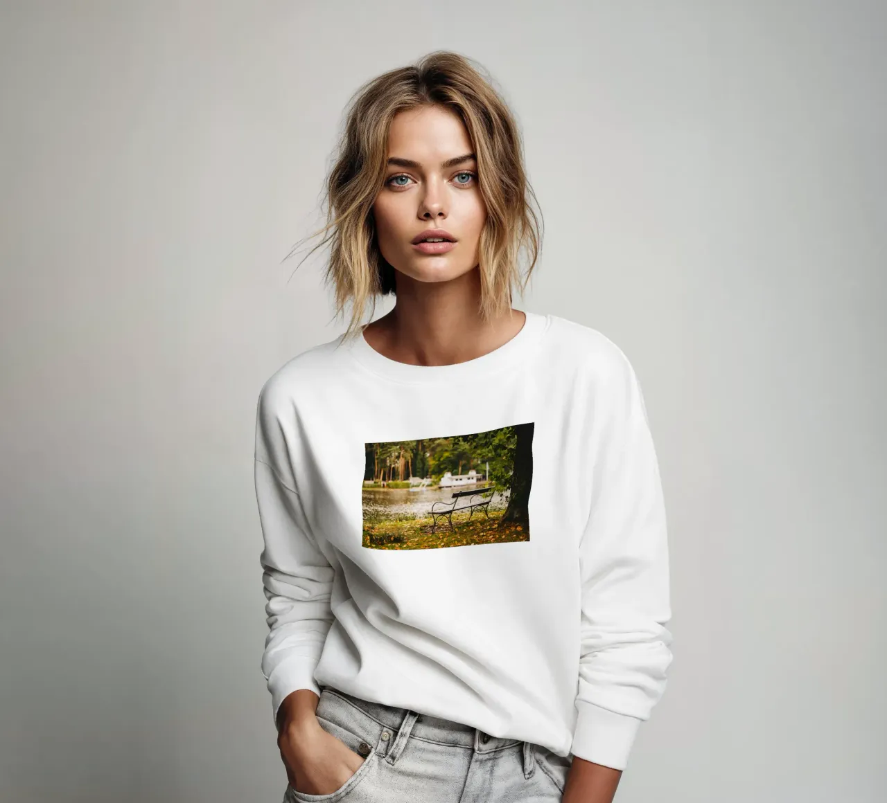 Panchina sul lago in autunno felpa da Bold and Retro