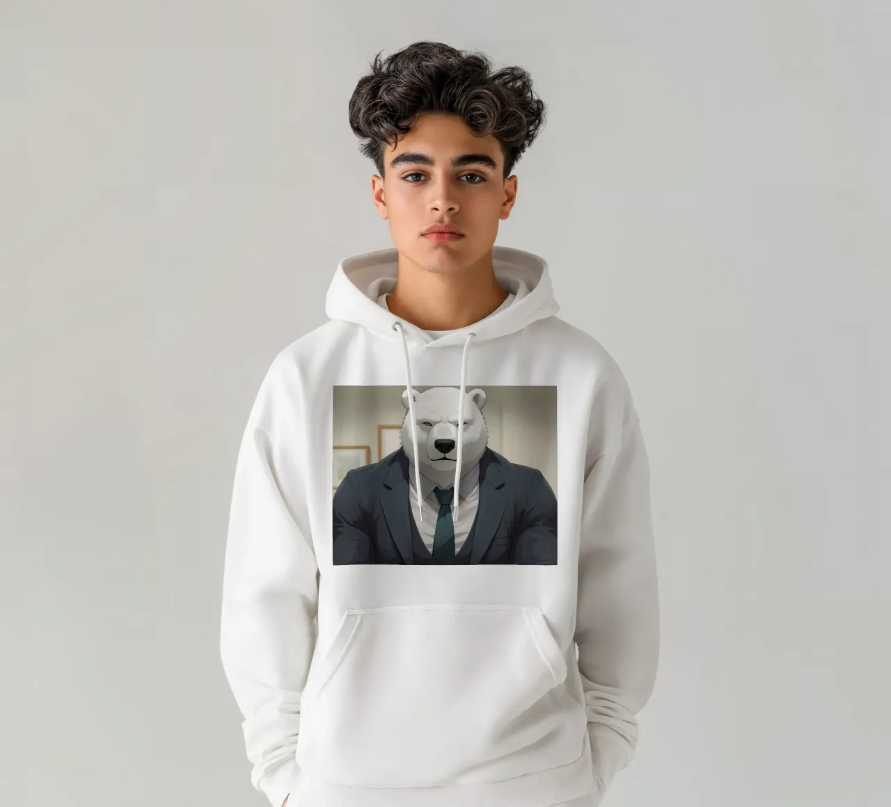 Polar Bear in Suit with Coffee hoodie by DesignDoodle