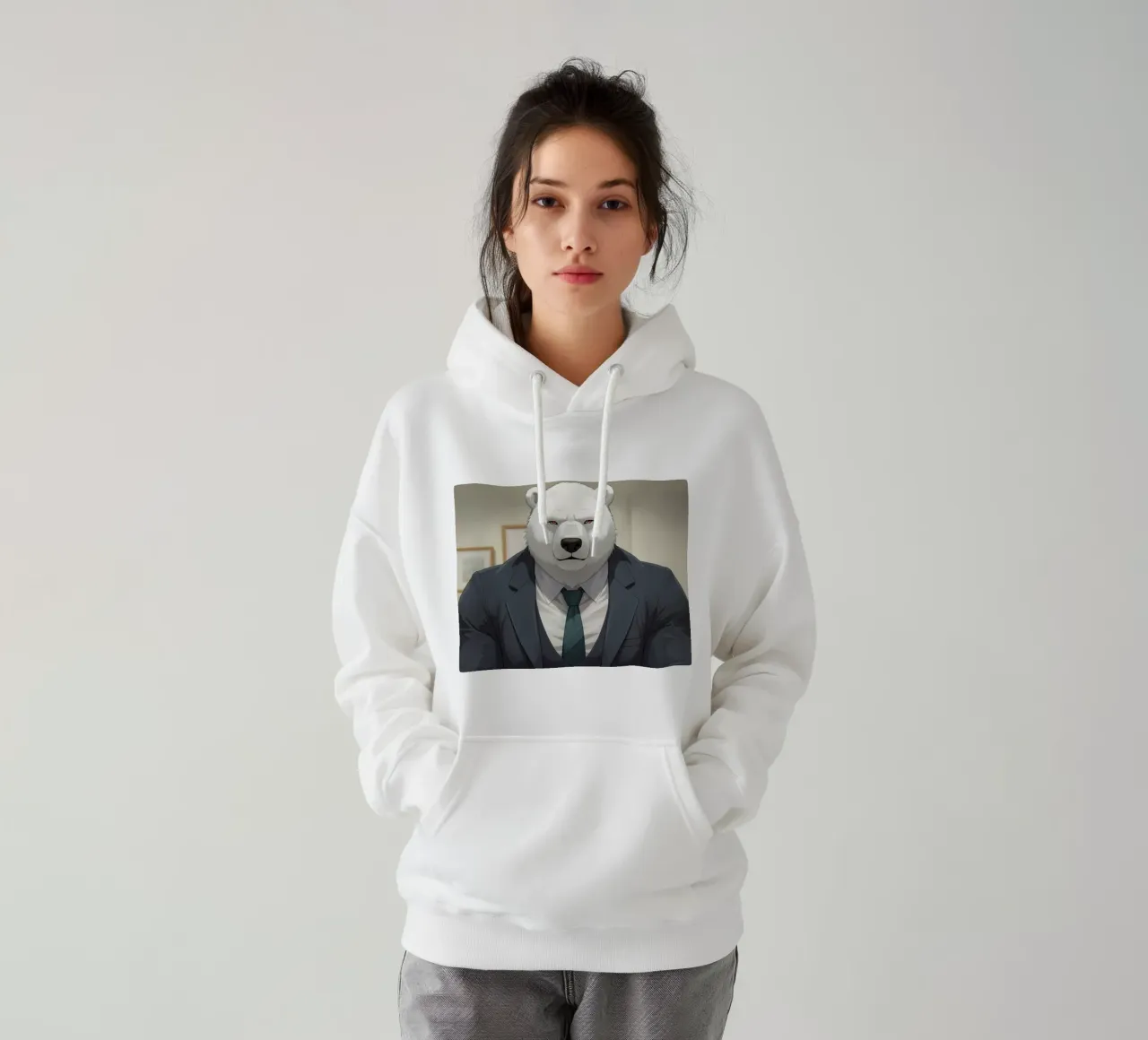 Polar Bear in Suit with Coffee hoodie by DesignDoodle