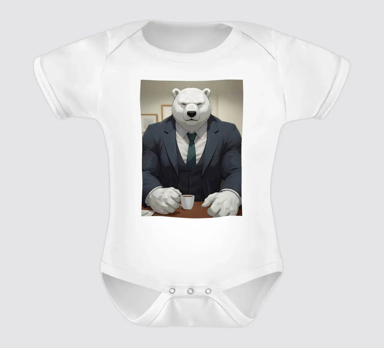 Orso polare in tuta con caffè body neonato maniche corte da DesignDoodle