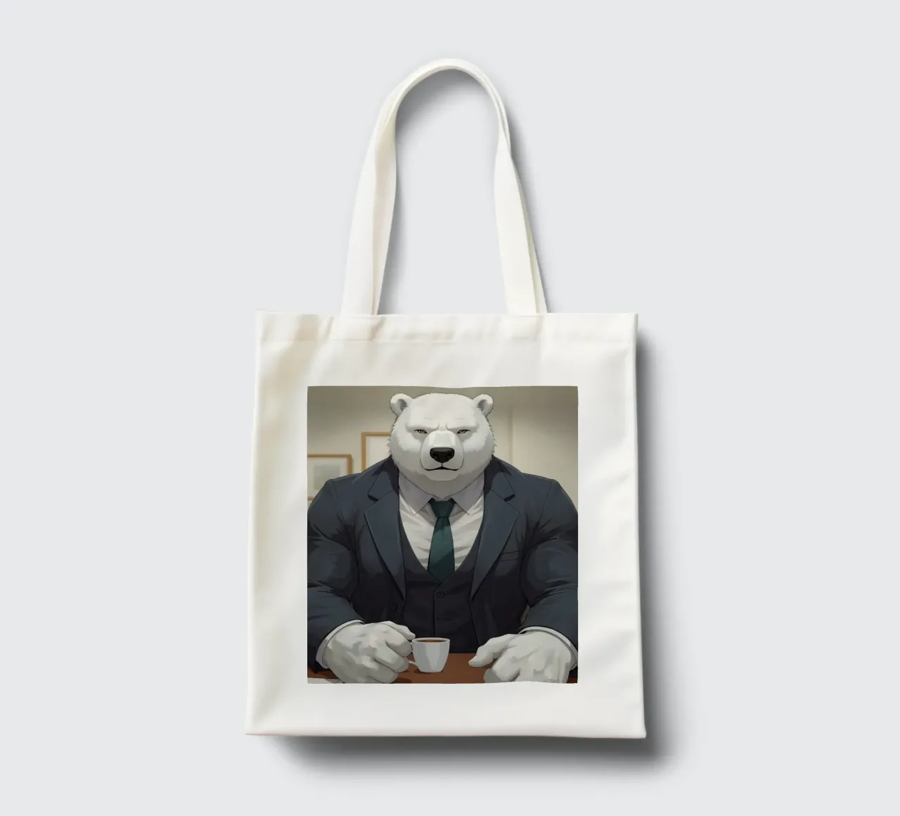 Orso polare in tuta con caffè borsa in juta da DesignDoodle