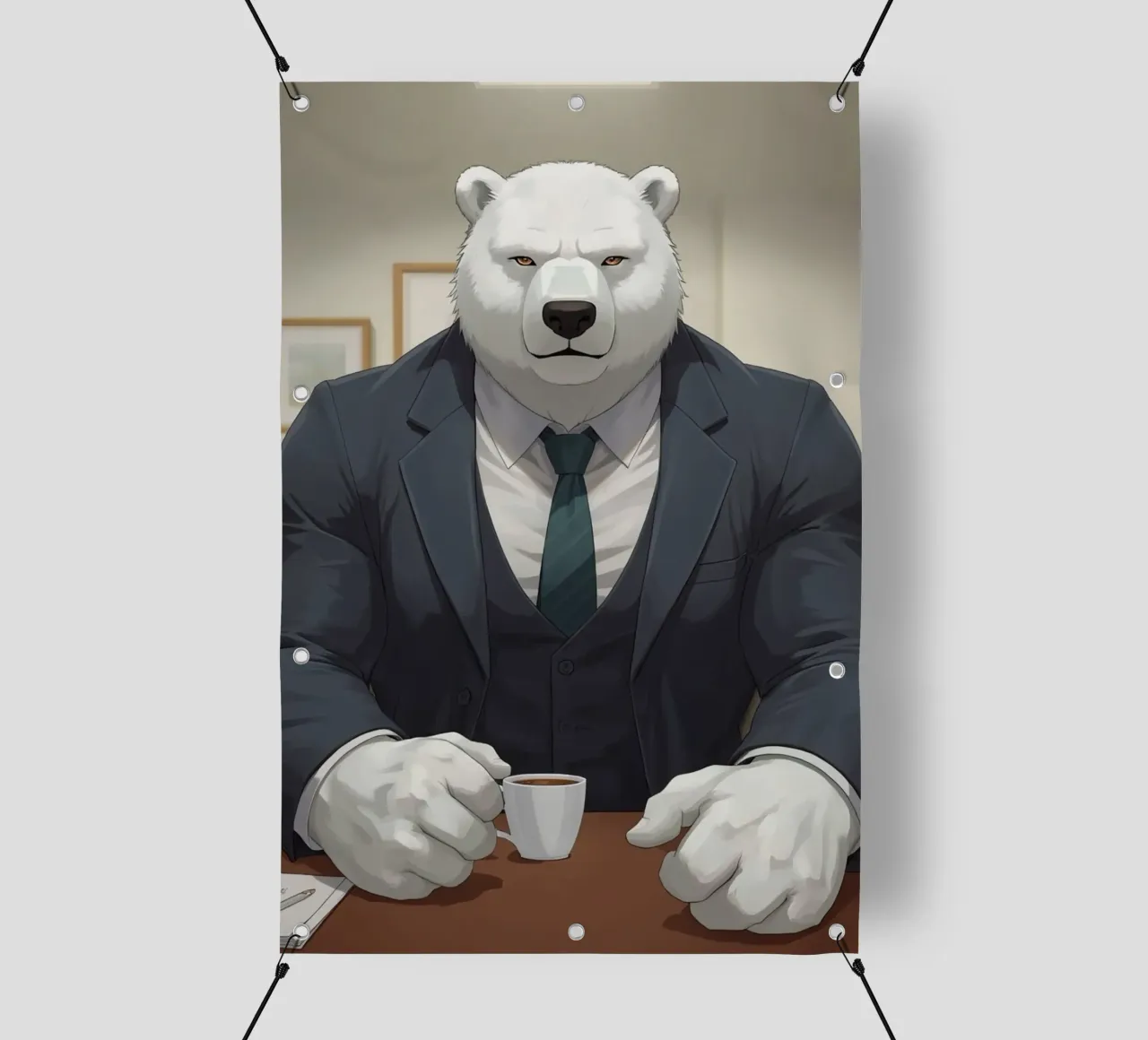 Orso polare in tuta con caffè telo in pvc da DesignDoodle