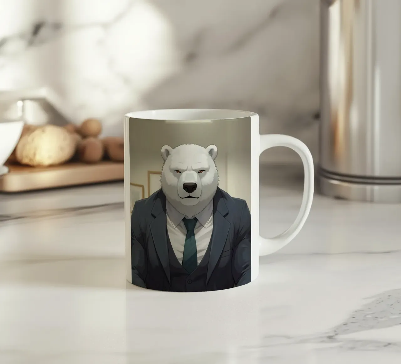 Orso polare in tuta con caffè tazza in ceramica da DesignDoodle
