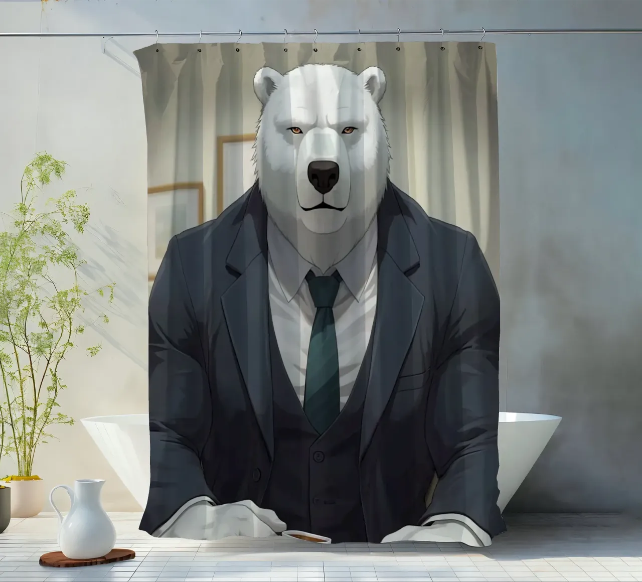 Orso polare in tuta con caffè tenda da doccia da DesignDoodle