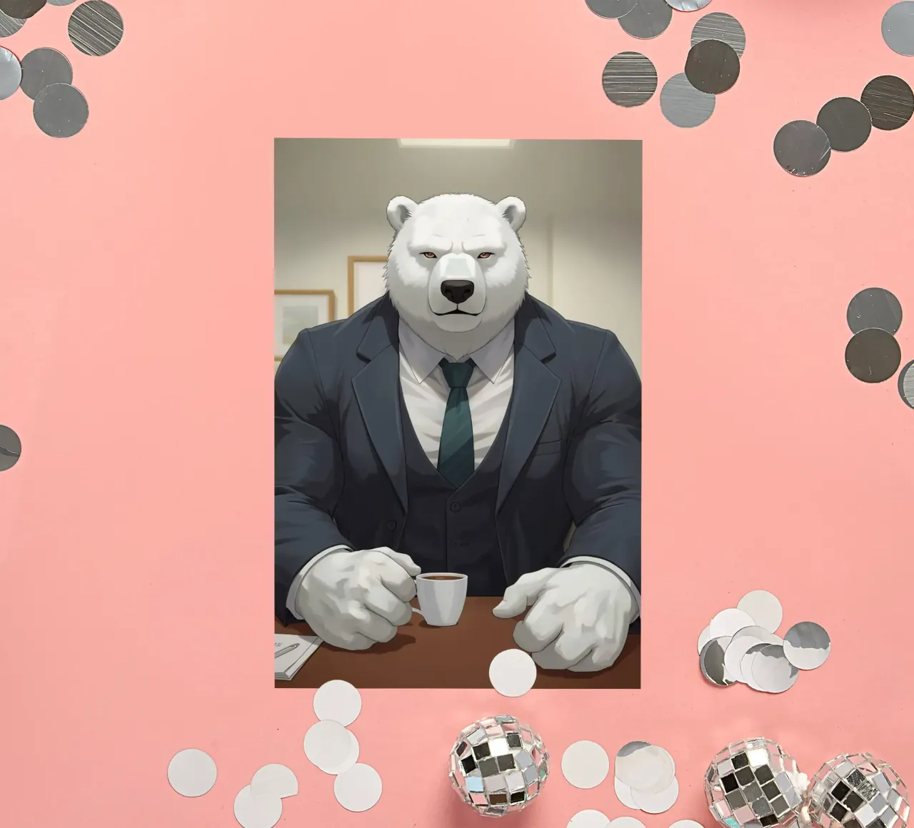 Orso polare in tuta con caffè adesivo da DesignDoodle
