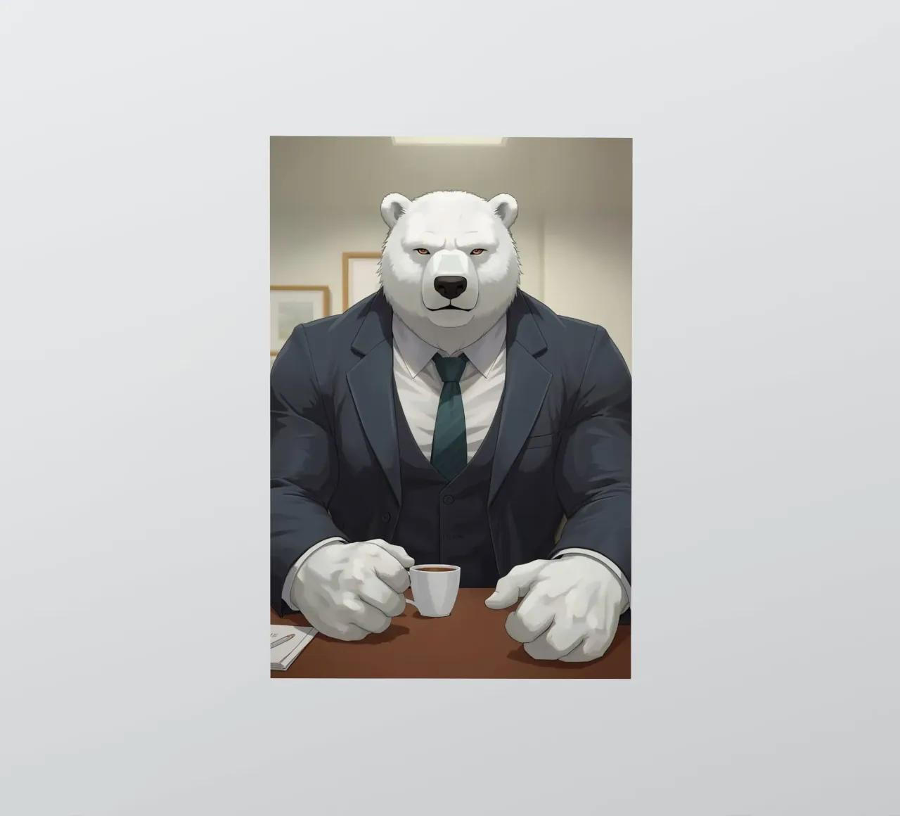 Orso polare in tuta con caffè adesivo da DesignDoodle