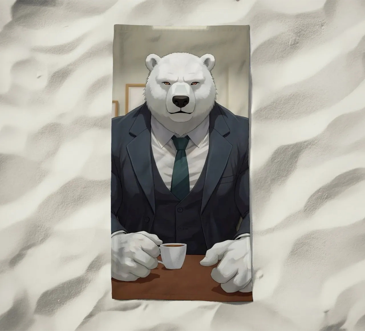 Orso polare in tuta con caffè telo mare da DesignDoodle