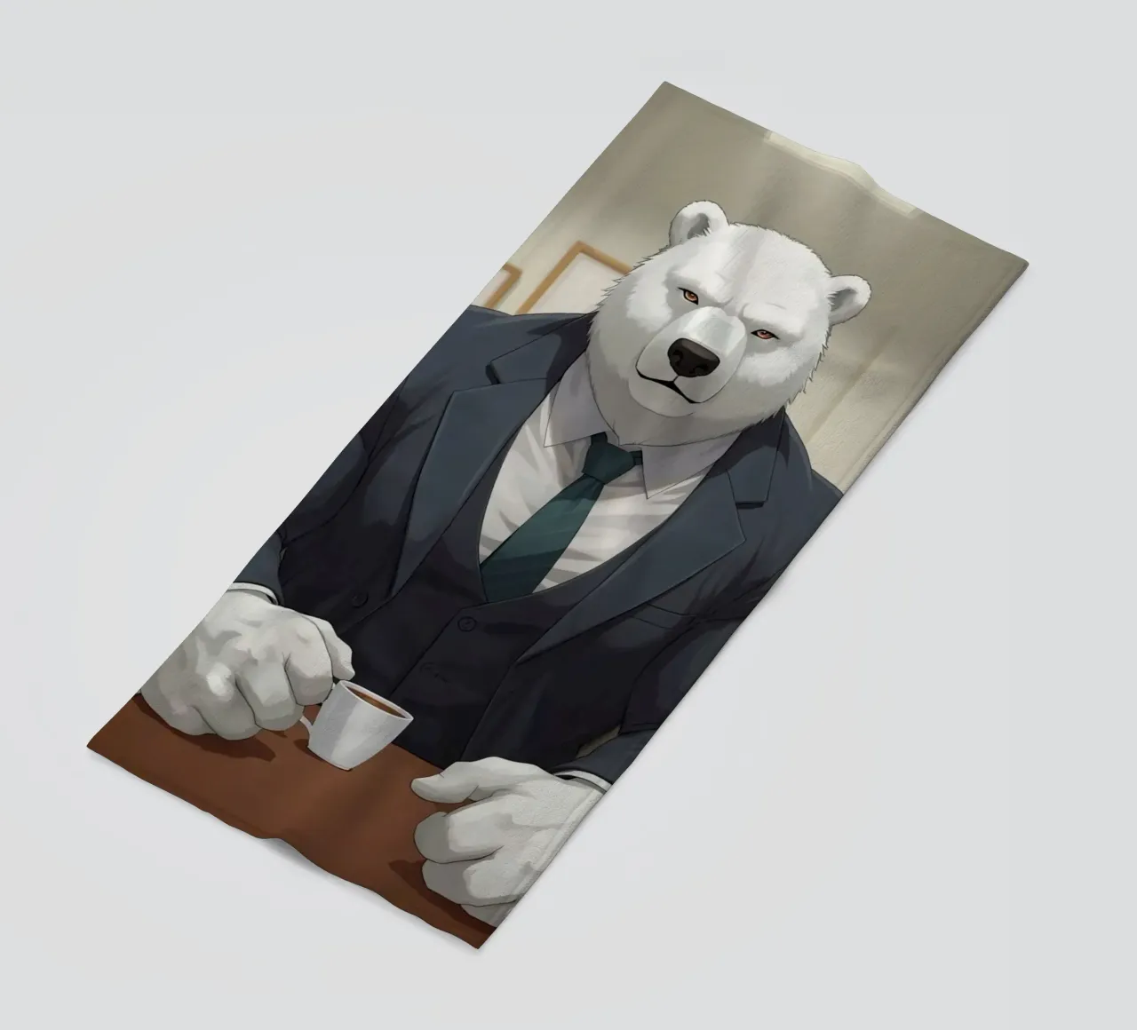 Orso polare in tuta con caffè telo mare da DesignDoodle