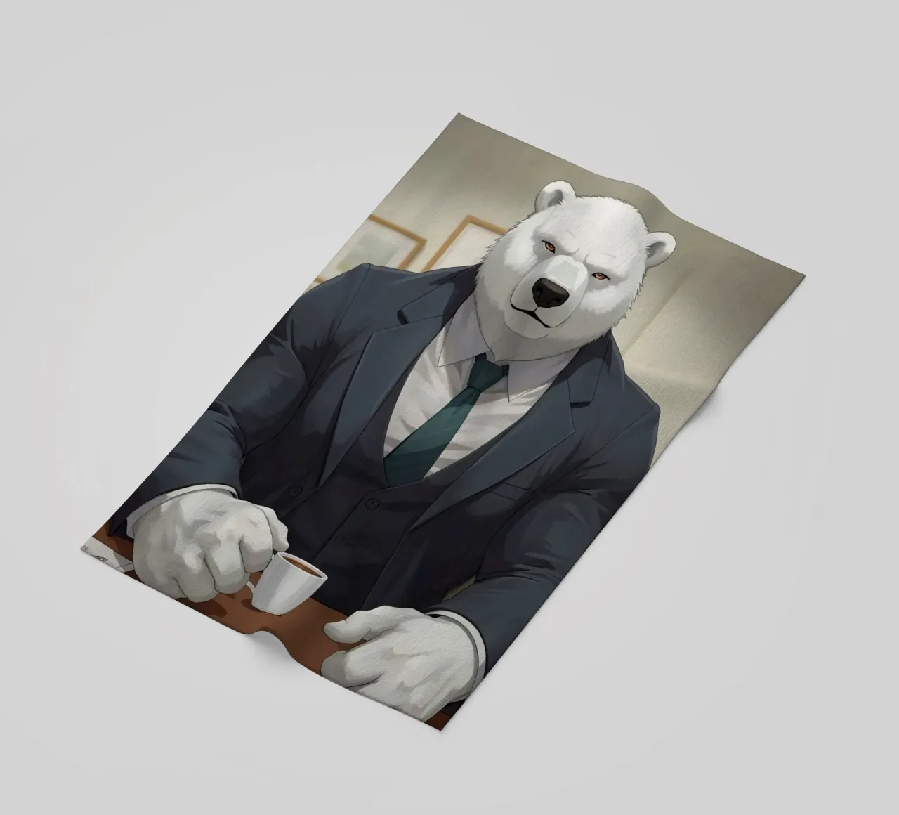 Orso polare in tuta con caffè telo mare da DesignDoodle
