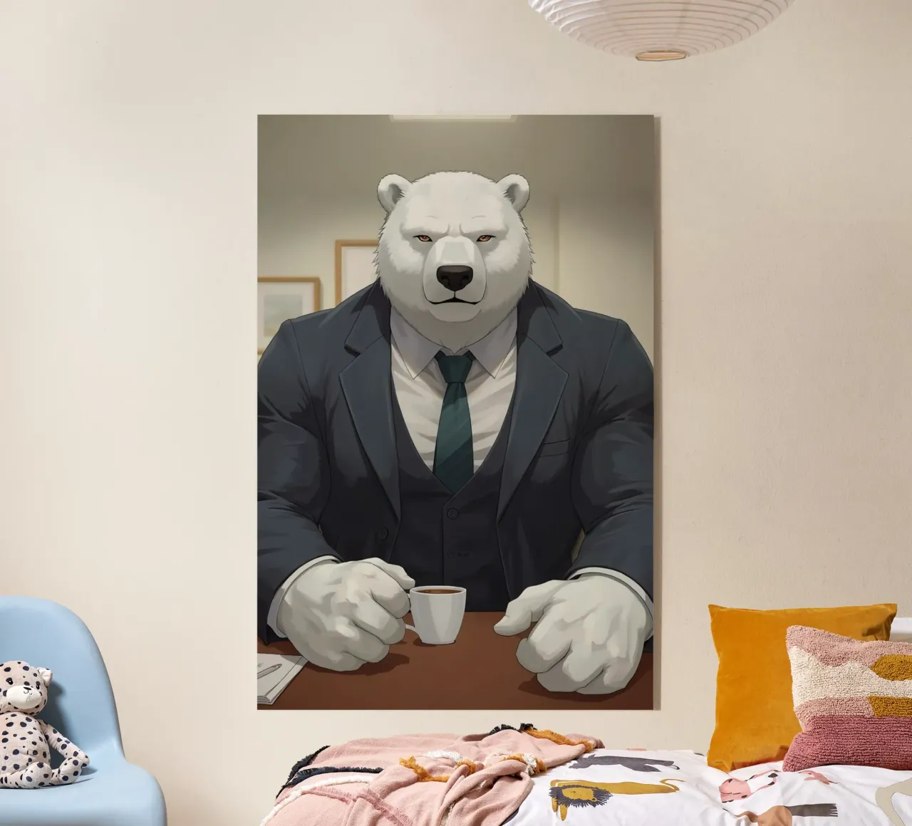 Orso polare in tuta con caffè plexiglass da DesignDoodle