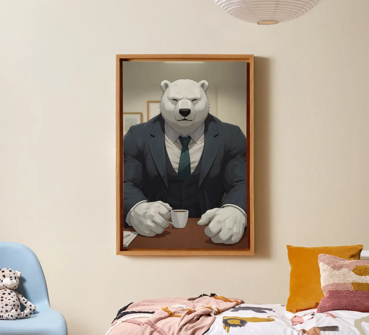 Orso polare in tuta con caffè tela da DesignDoodle