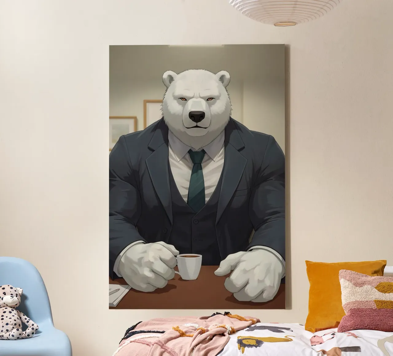 Orso polare in tuta con caffè tela da DesignDoodle