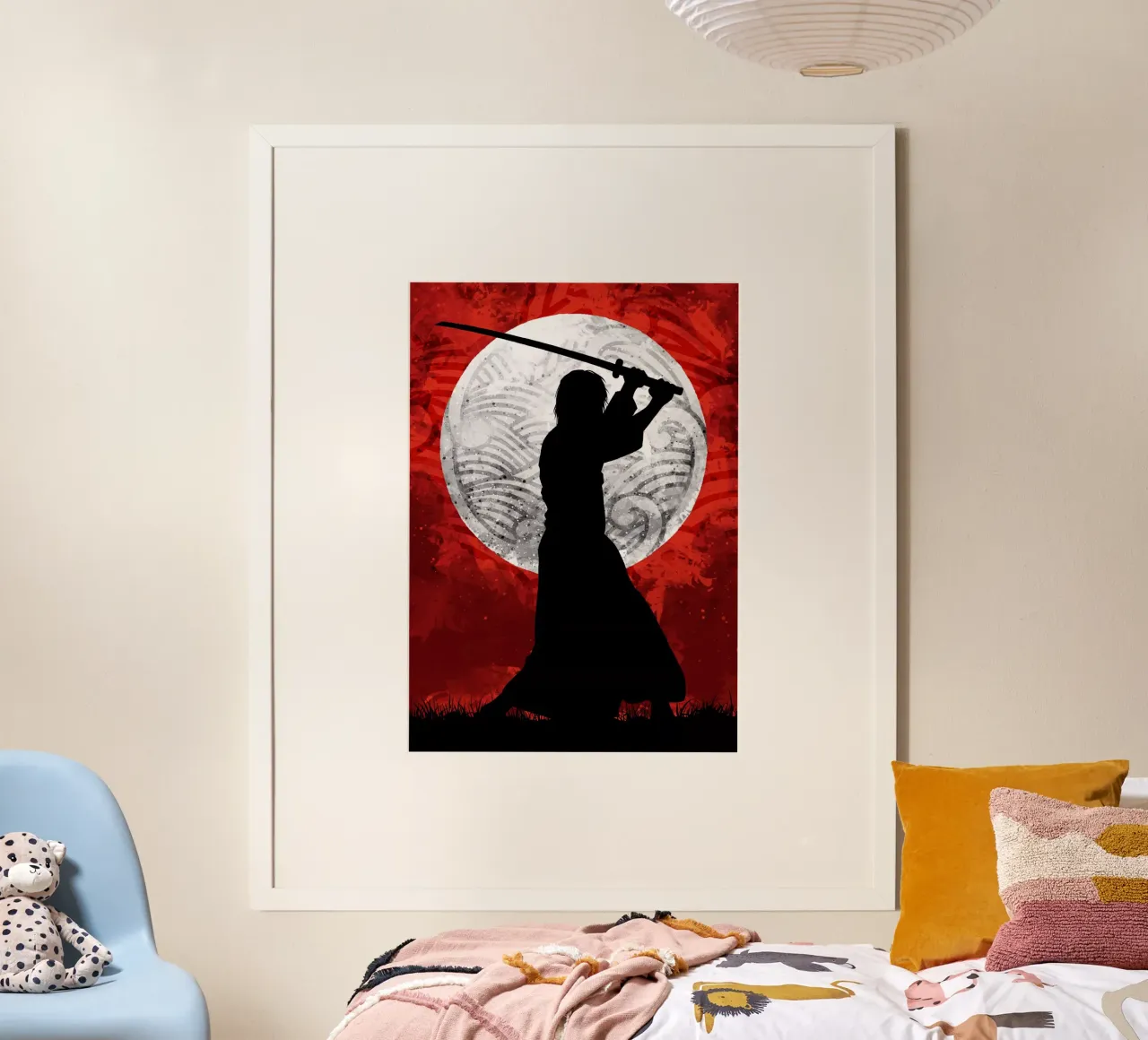 Samurai Sunset Red poster con telaio in plastica da nabakumov