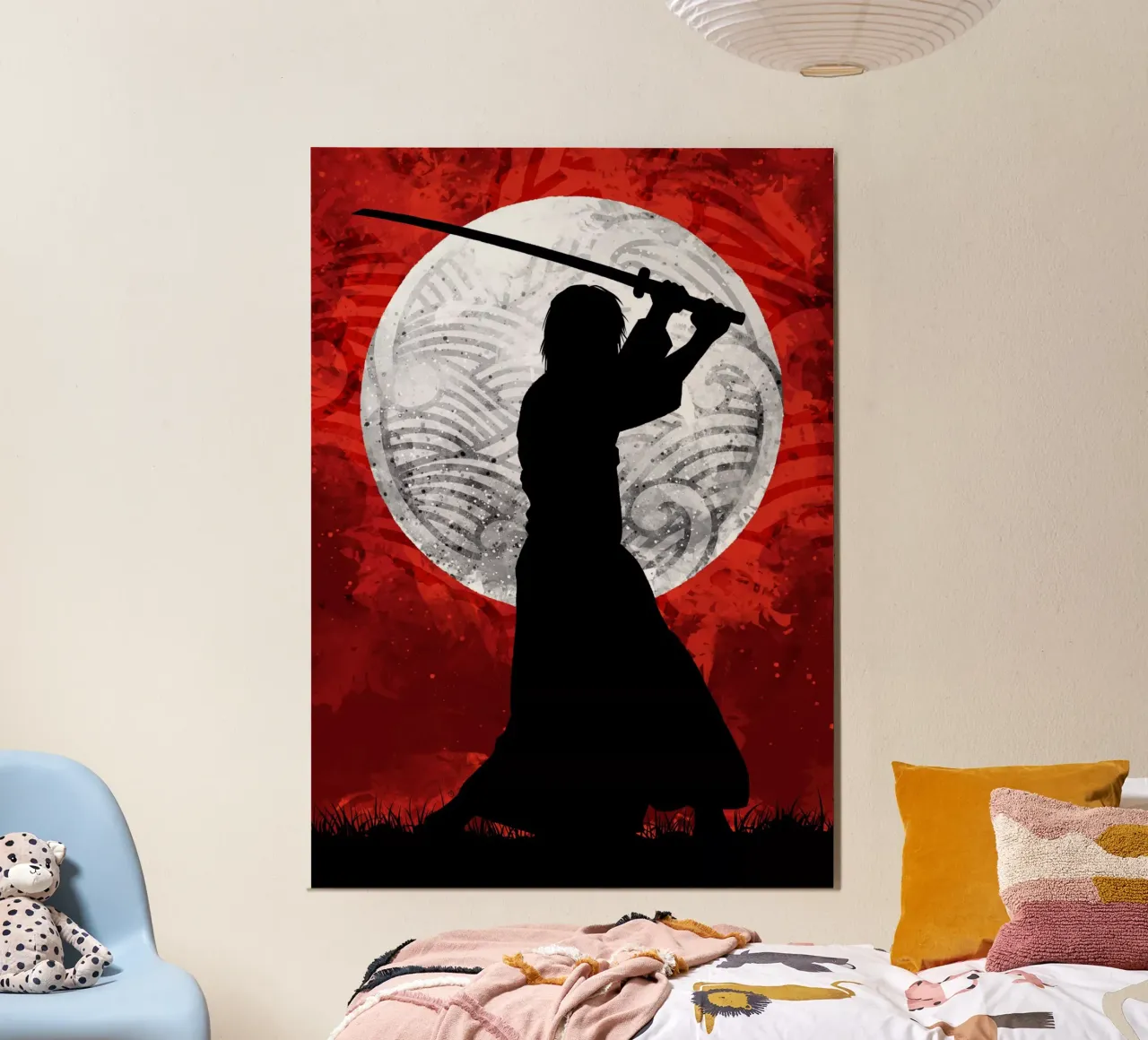 Samurai Sunset Red poster con telaio in plastica da nabakumov