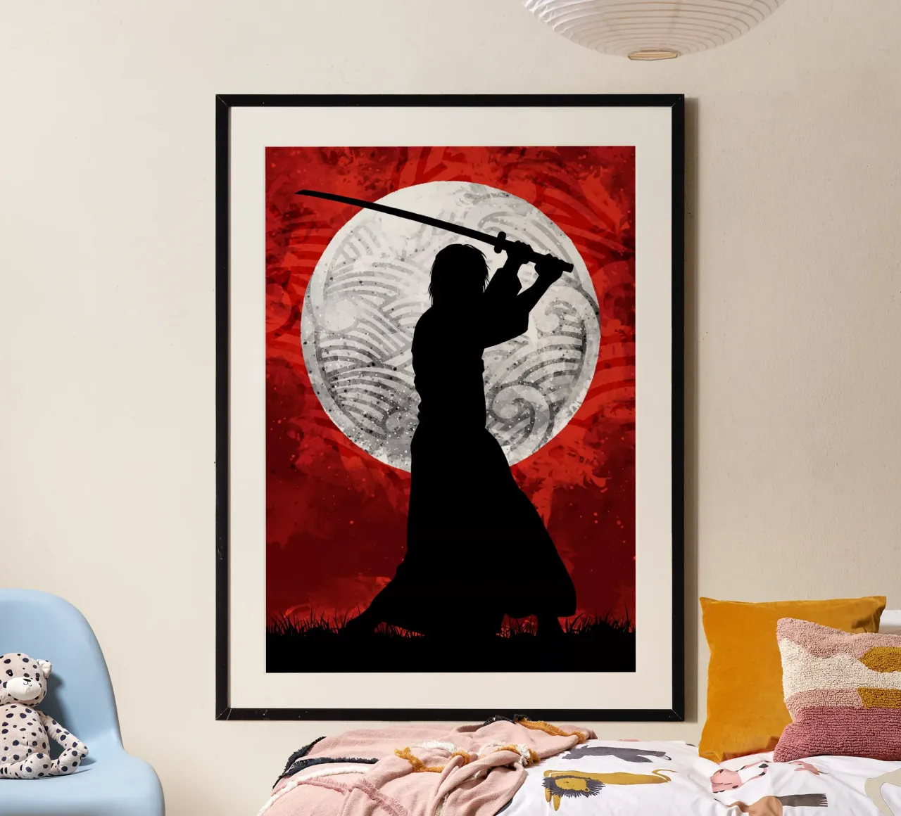 Samurai Sunset Red poster con telaio in plastica da nabakumov