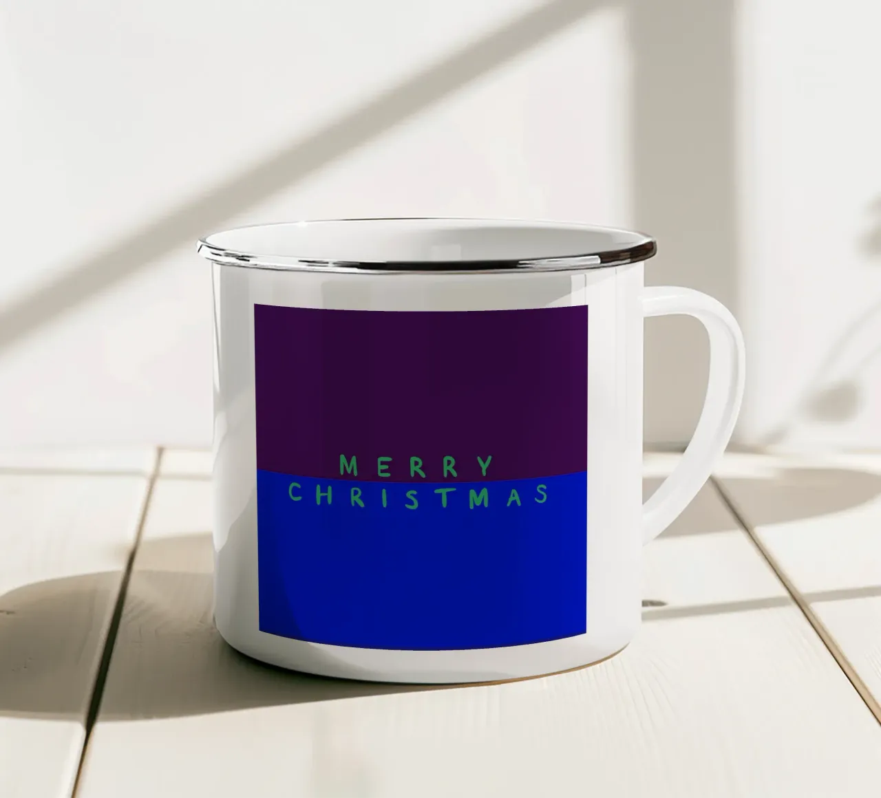 Merry Christmas Color Block Lila Blau emaille mok van Sophie Augustin Illustration