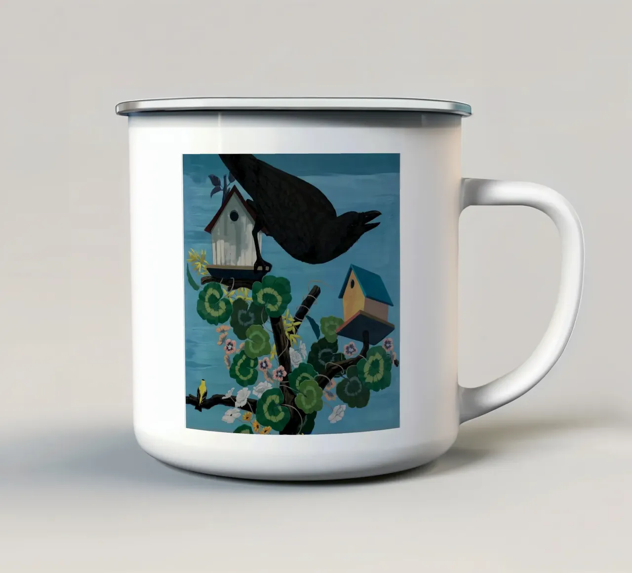 Uccelli neri e in parte neri in America (corvo, cardellino) 2020 tazza in smalto da carol shop