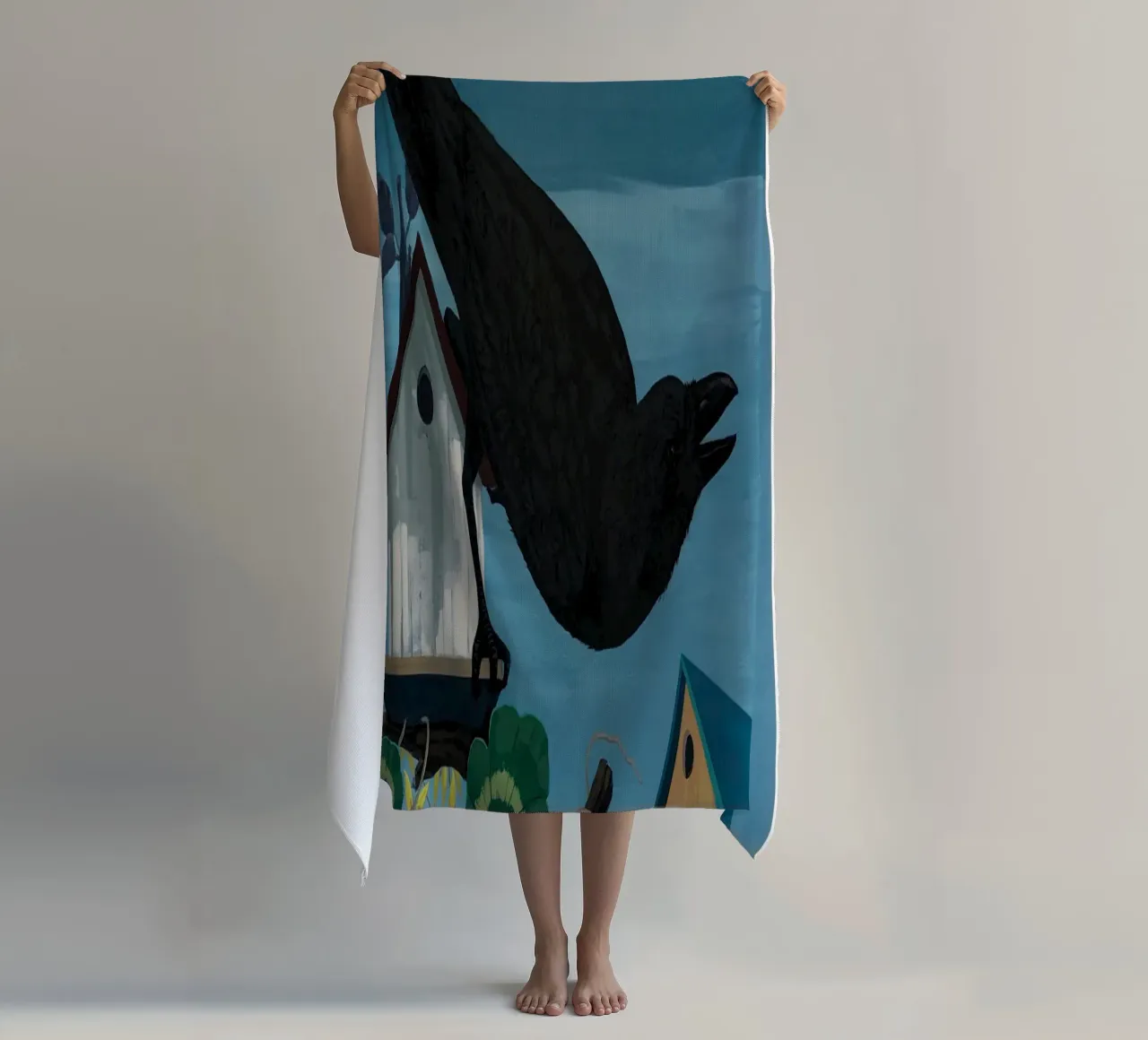 Zwarte en deels zwarte vogels in Amerika (kraai, distelvink) 2020 strandhanddoek van carol shop