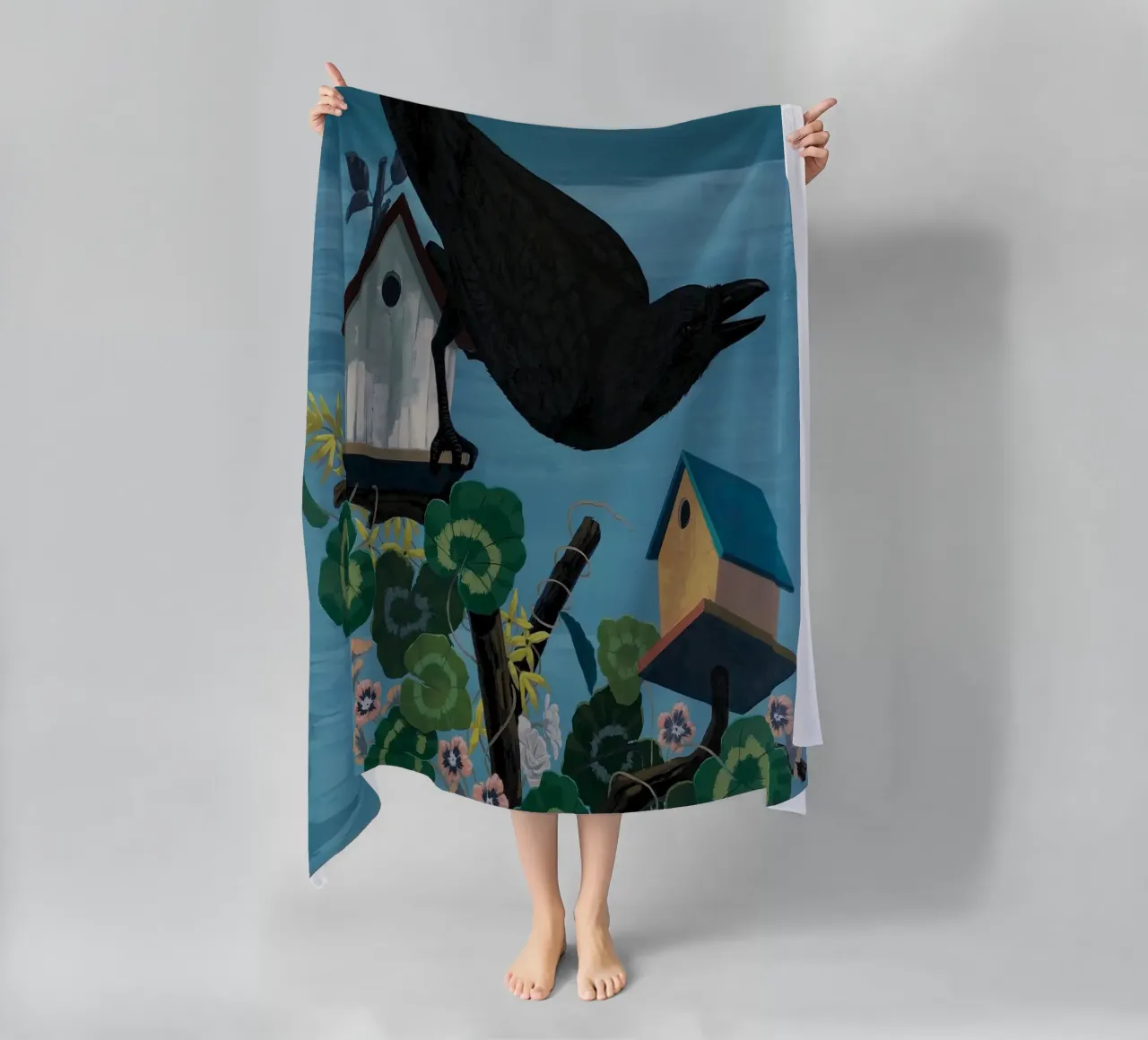 Zwarte en deels zwarte vogels in Amerika (kraai, distelvink) 2020 strandhanddoek van carol shop