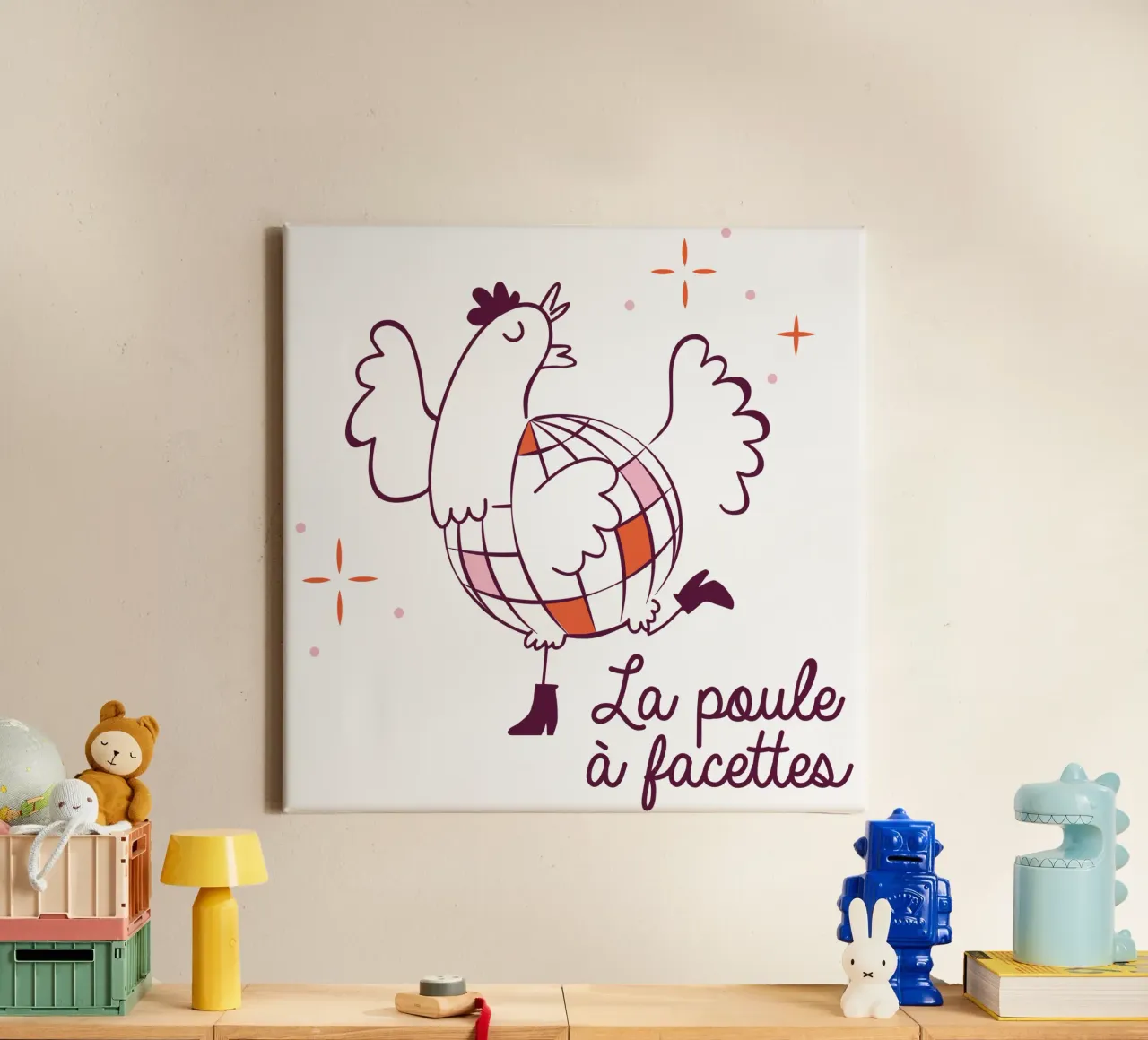 La poule a facettes tela con Cornice a cassetta da alice