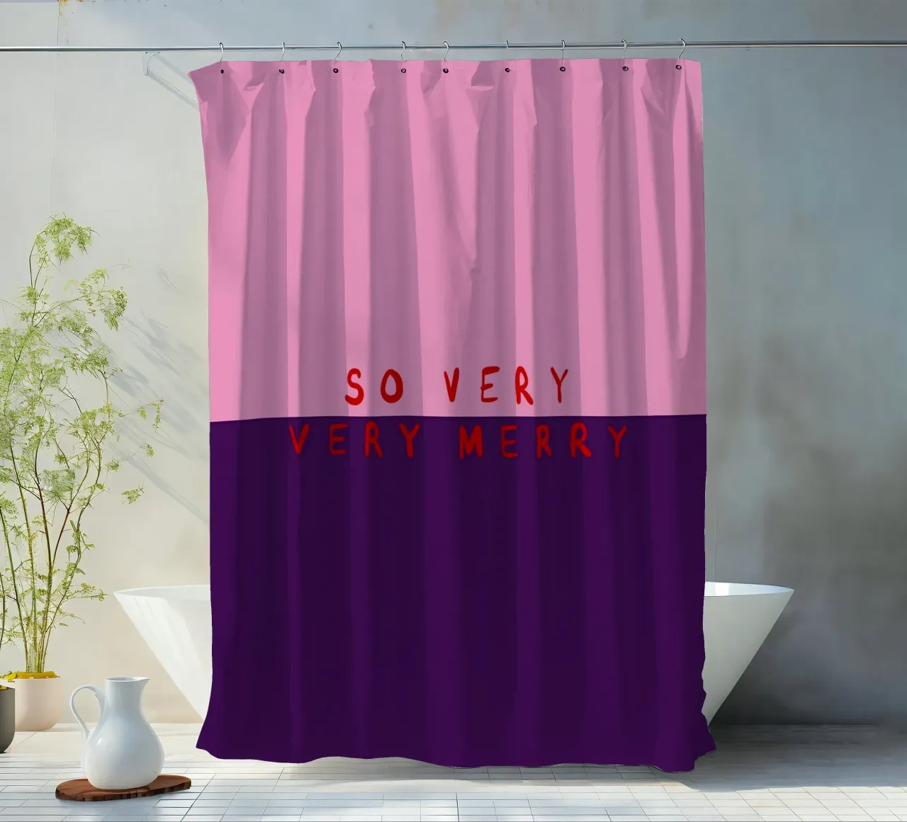 So very Merry Color Block Pink Lila tenda da doccia da Sophie Augustin Illustration
