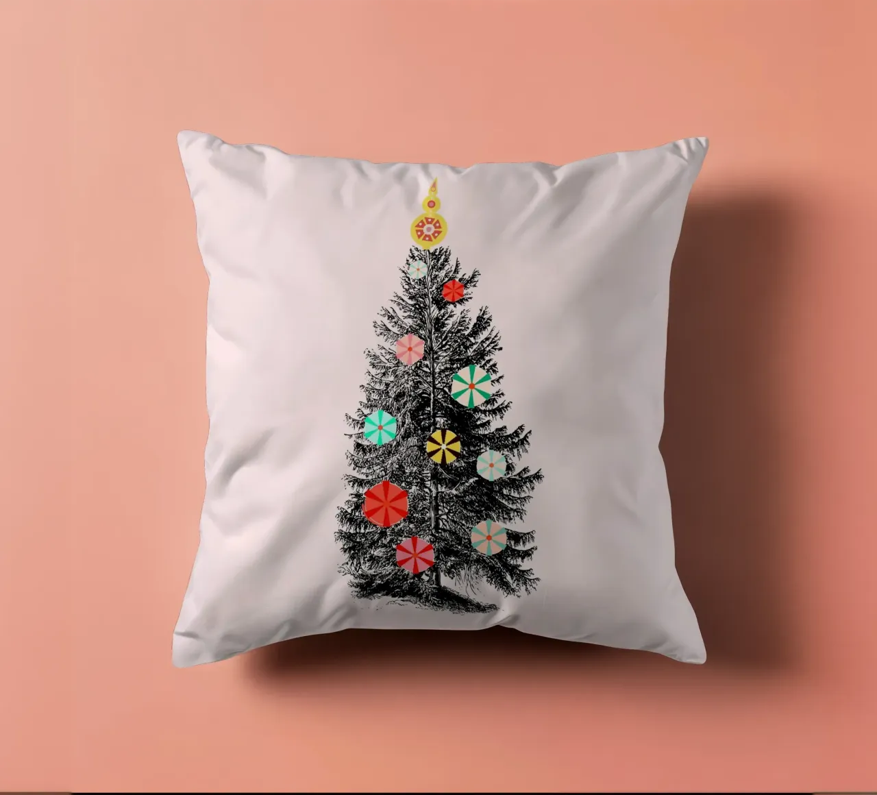 Retro Christmas Tree with Candy Ornaments cuscino da showmemars
