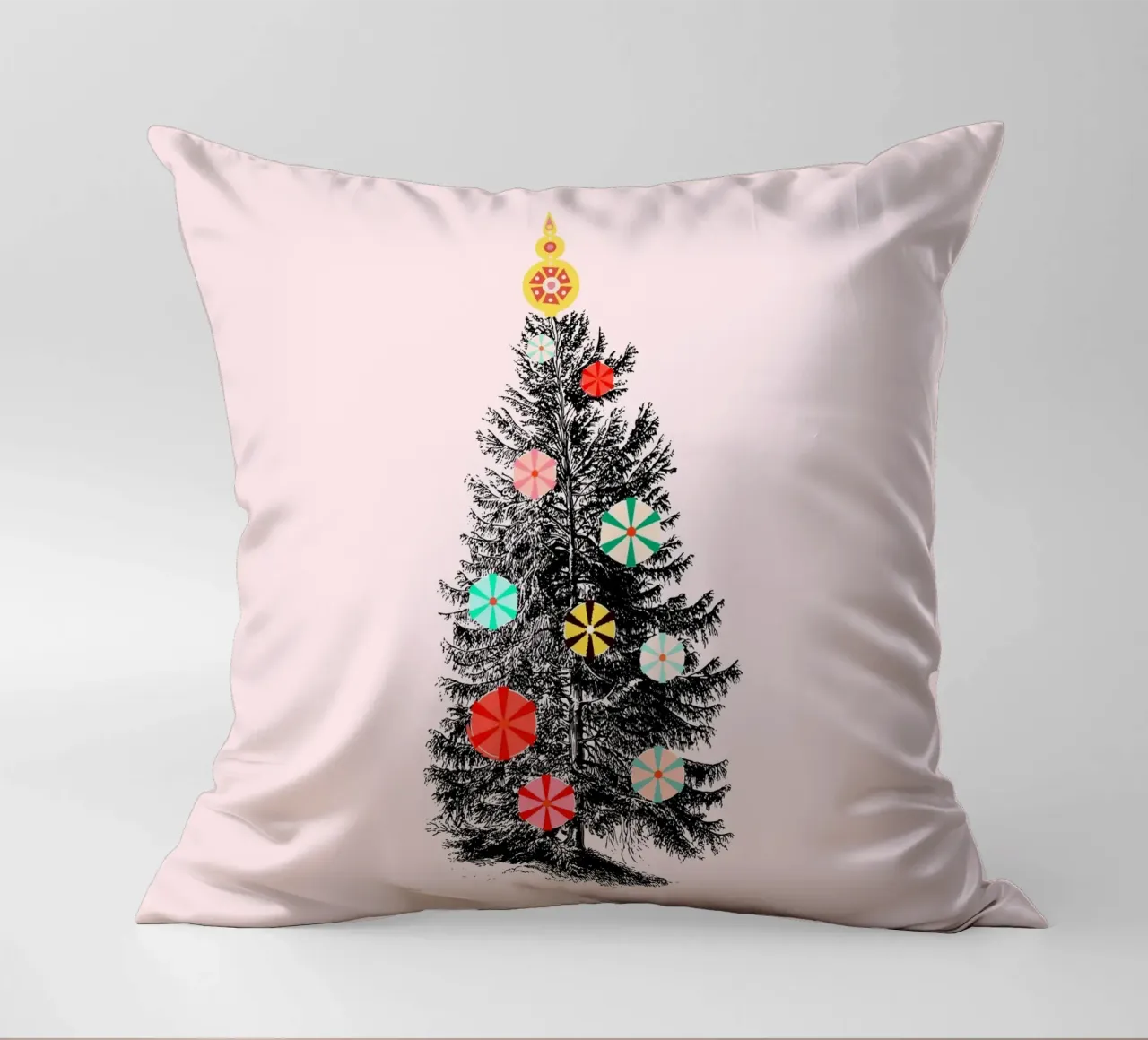 Retro Christmas Tree with Candy Ornaments cuscino da showmemars