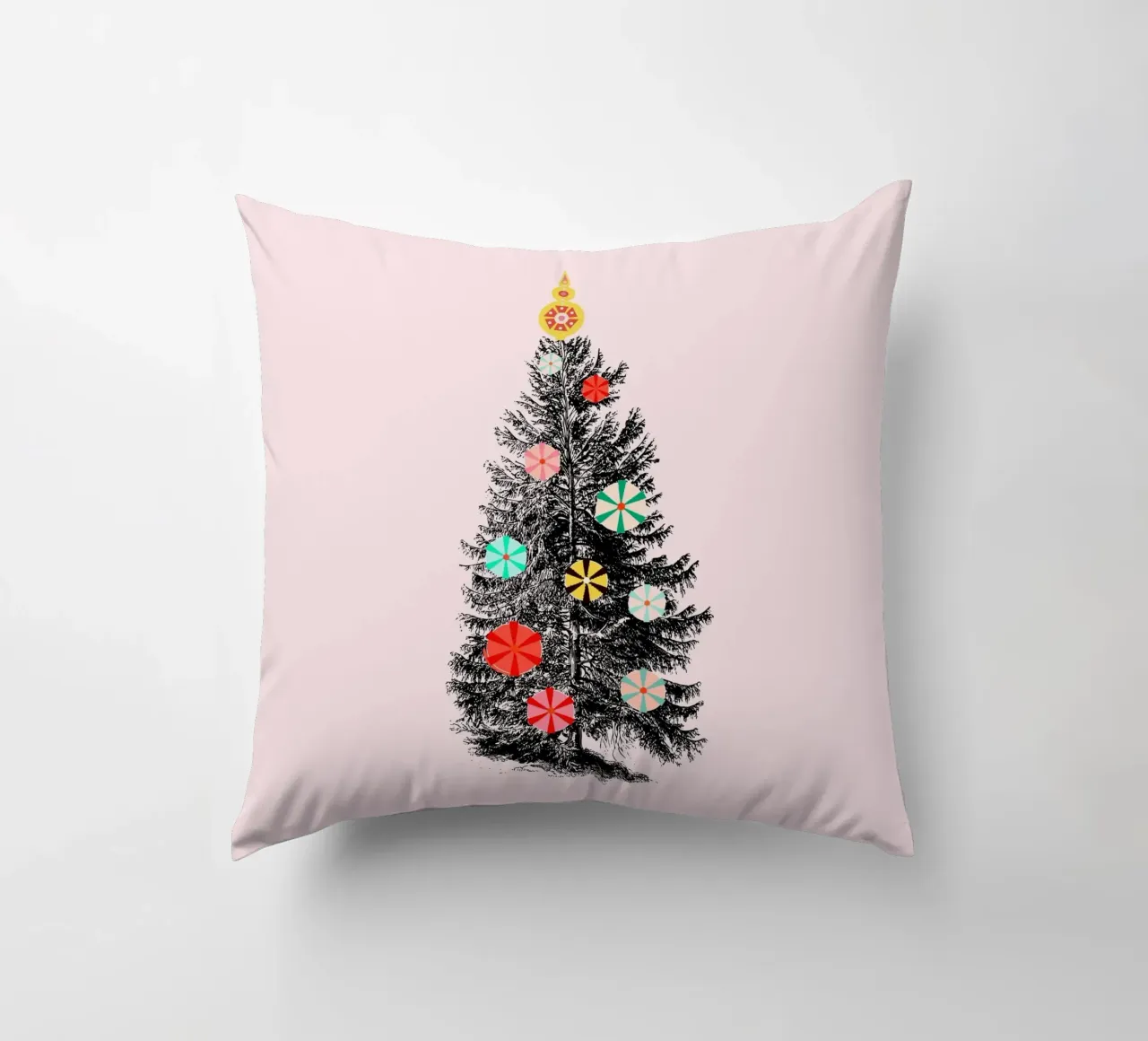 Retro Christmas Tree with Candy Ornaments cuscino da showmemars